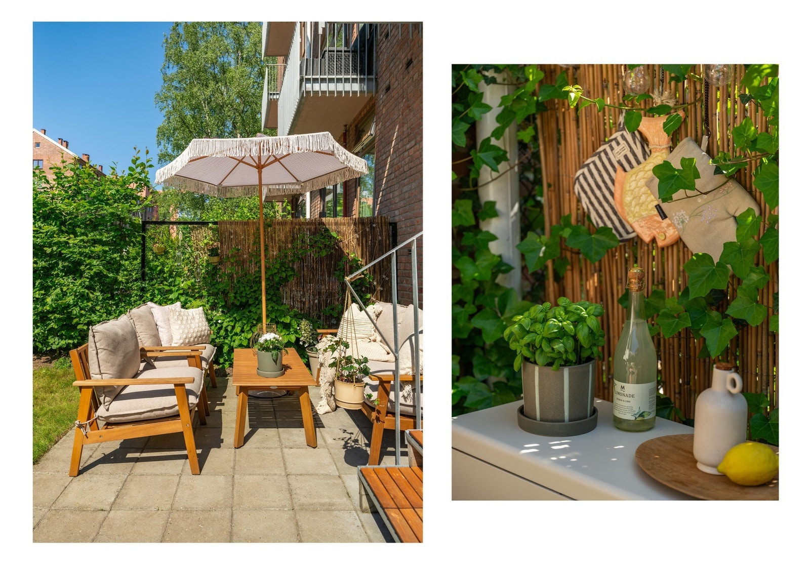 Terrassen er belagt med heller, og her har du altså 13 gode kvm til å kose deg på, i tillegg til plenen som gir ytterligere plass. Galleribilde