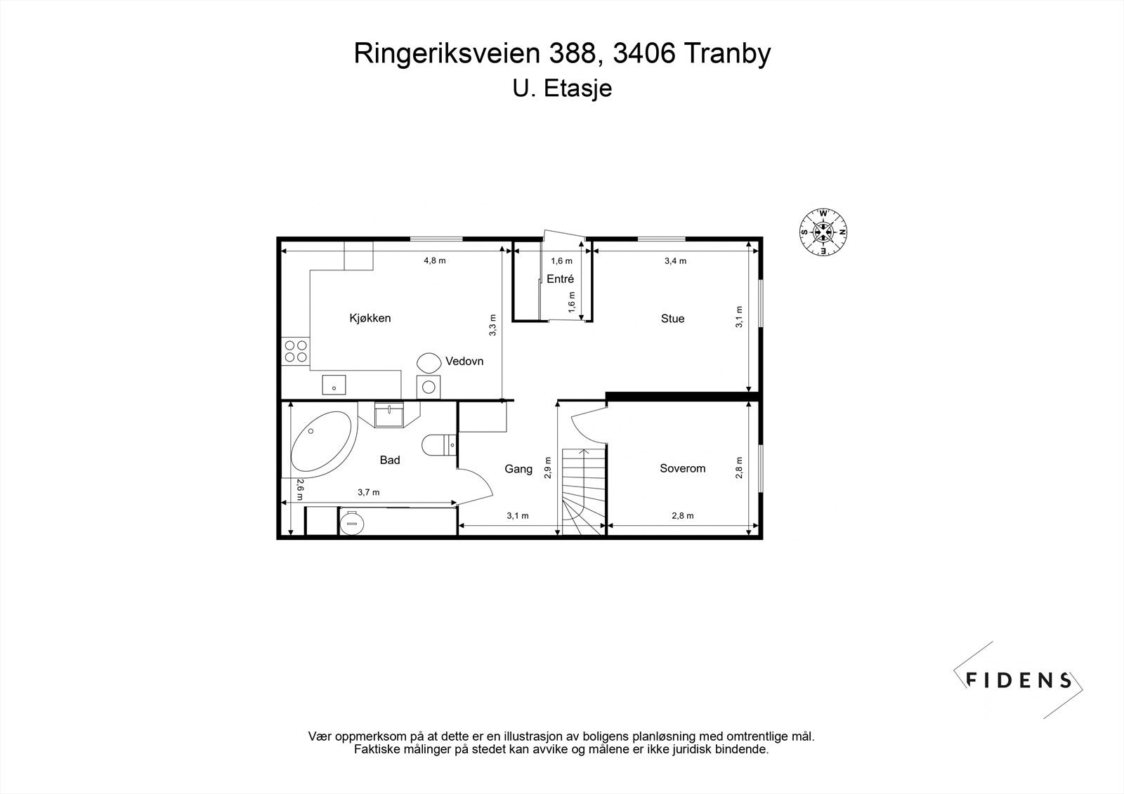 PLANTEGNING UNDERETASJE (Areal ikke godkjent for varig opphold) Galleribilde