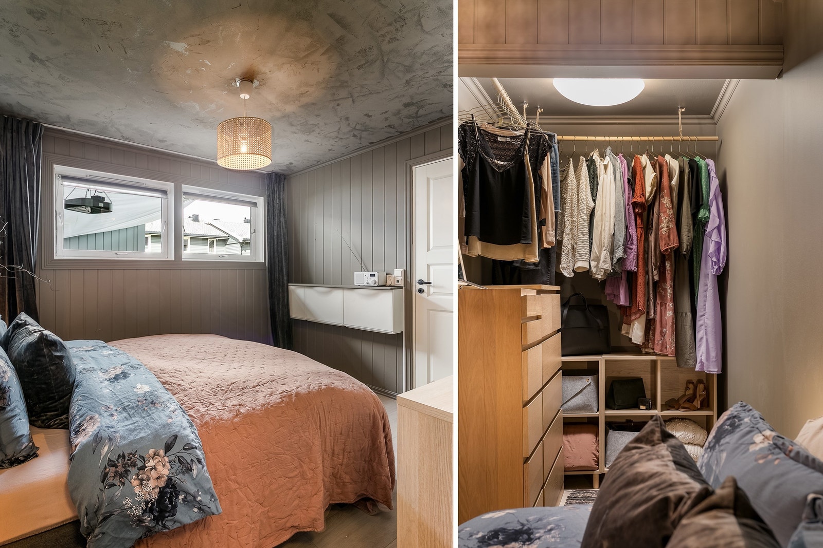Boden er åpnet mot soverommet og tatt i bruk som en smart walk-in closet. Bruksendringen er imidlertid ikke søkt om eller godkjent. Galleribilde