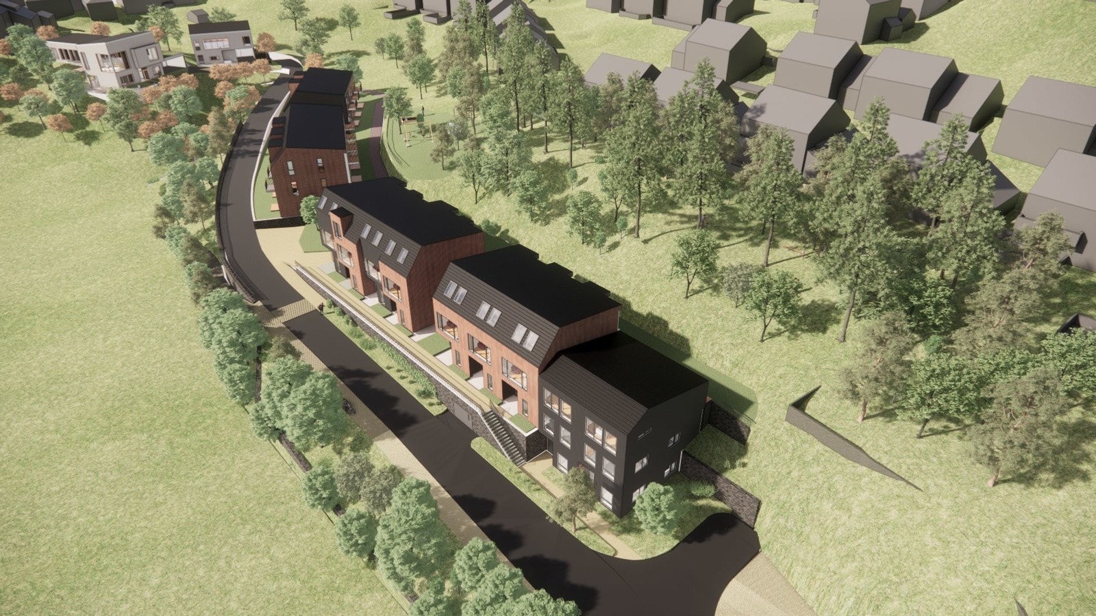 Illustasjon av godkjent bebyggelse iht reguleringsplan. Galleribilde