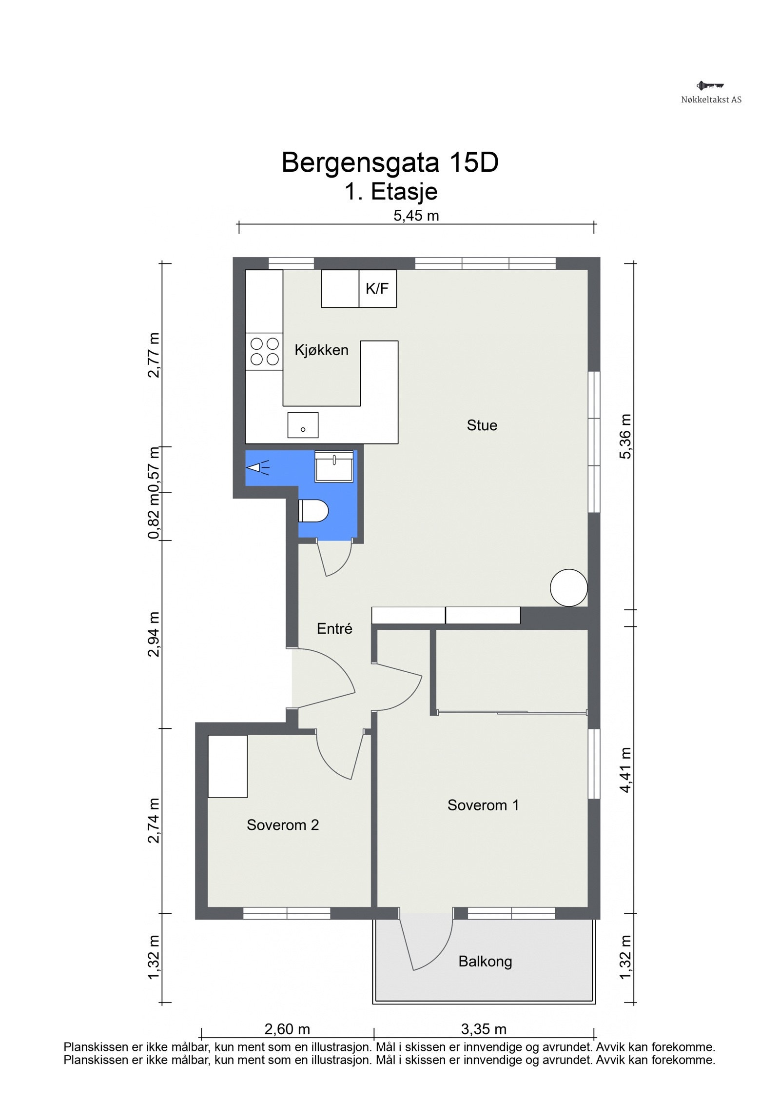 Plantegning 1 etg (57 kvm) bestående av entré, åpen kjøkken- og stueløsning, to gode soverom hvorav hovedsoverom med utgang til balkong, og baderom. Lagring i 4 boder. Galleribilde