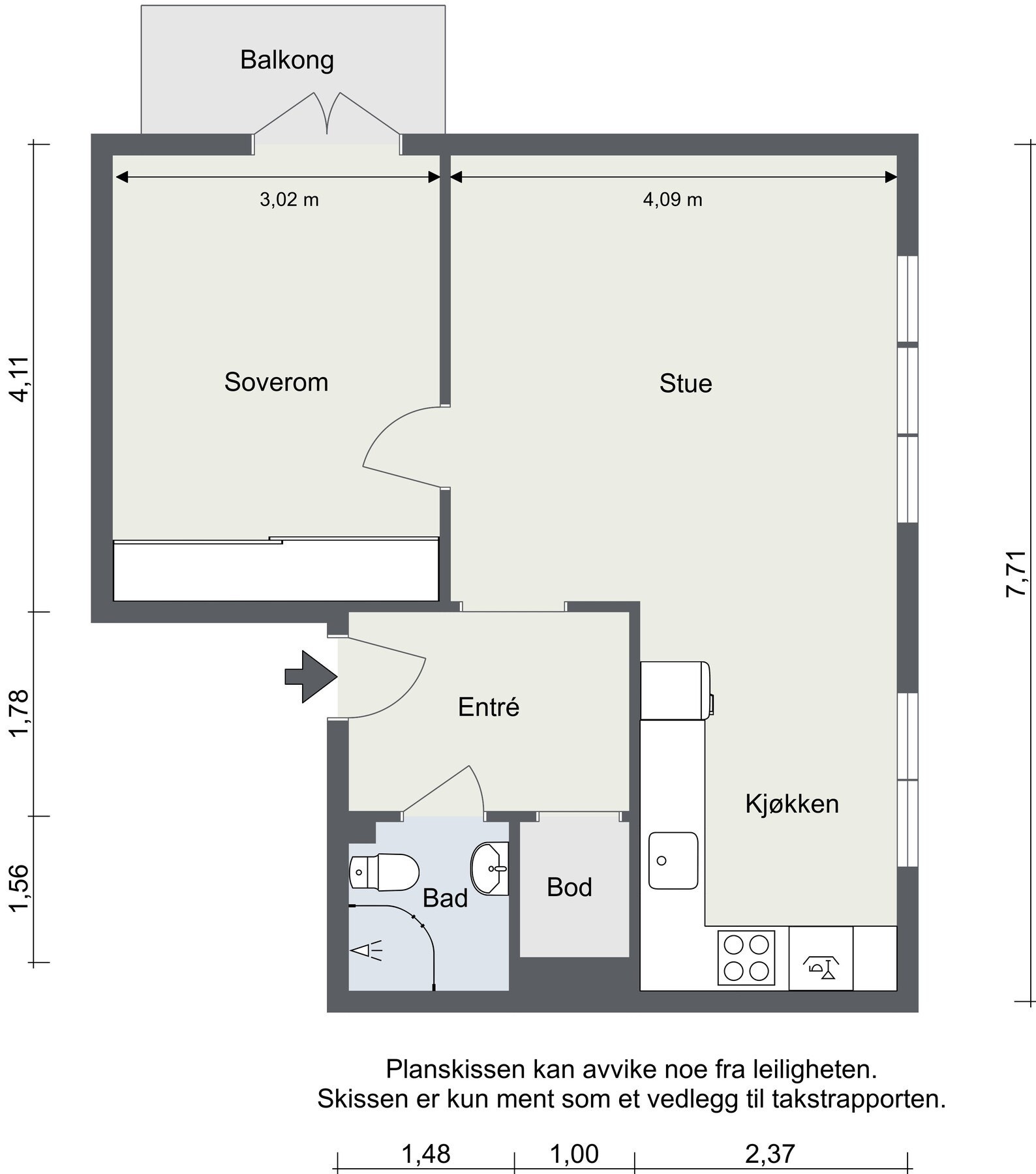 Før vi beveger oss videre er det greit med en liten oversikt. I tillegg disponerer leiligheten en bod i kjeller på ca. 3,5 kvm. Galleribilde
