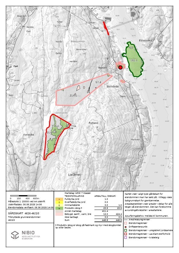 I tillegg har eiendommen en andel i fellesområde, som totalt er på ca. 506 dekar. Galleribilde