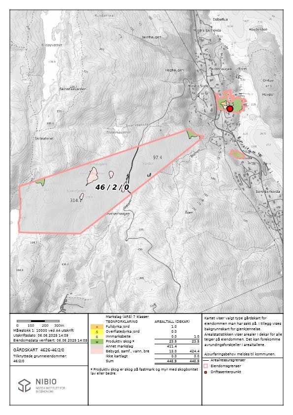 Eiendommen er totalt på ca. 449 dekar, fordelt på 3 teiger. Galleribilde