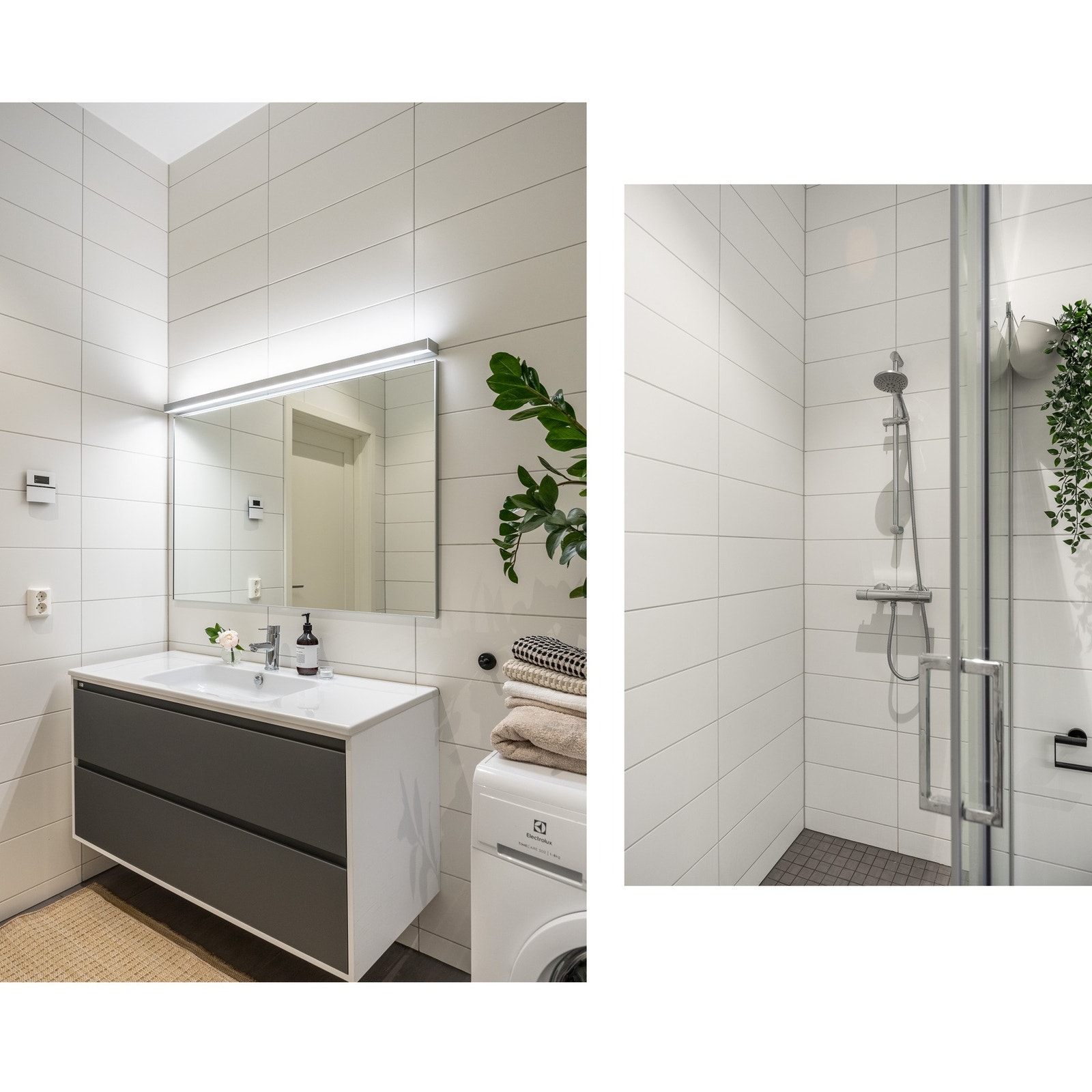 Det er gulvvarme, samt innfelte downlights i taket. Galleribilde