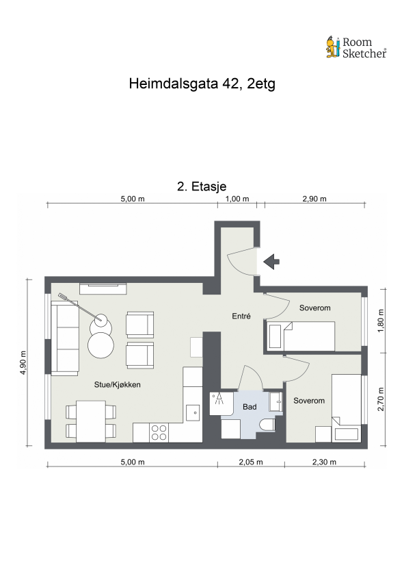 Plantegning - I tillegg disponerer leiligheten en bod på loftet og en i kjelleren. Galleribilde