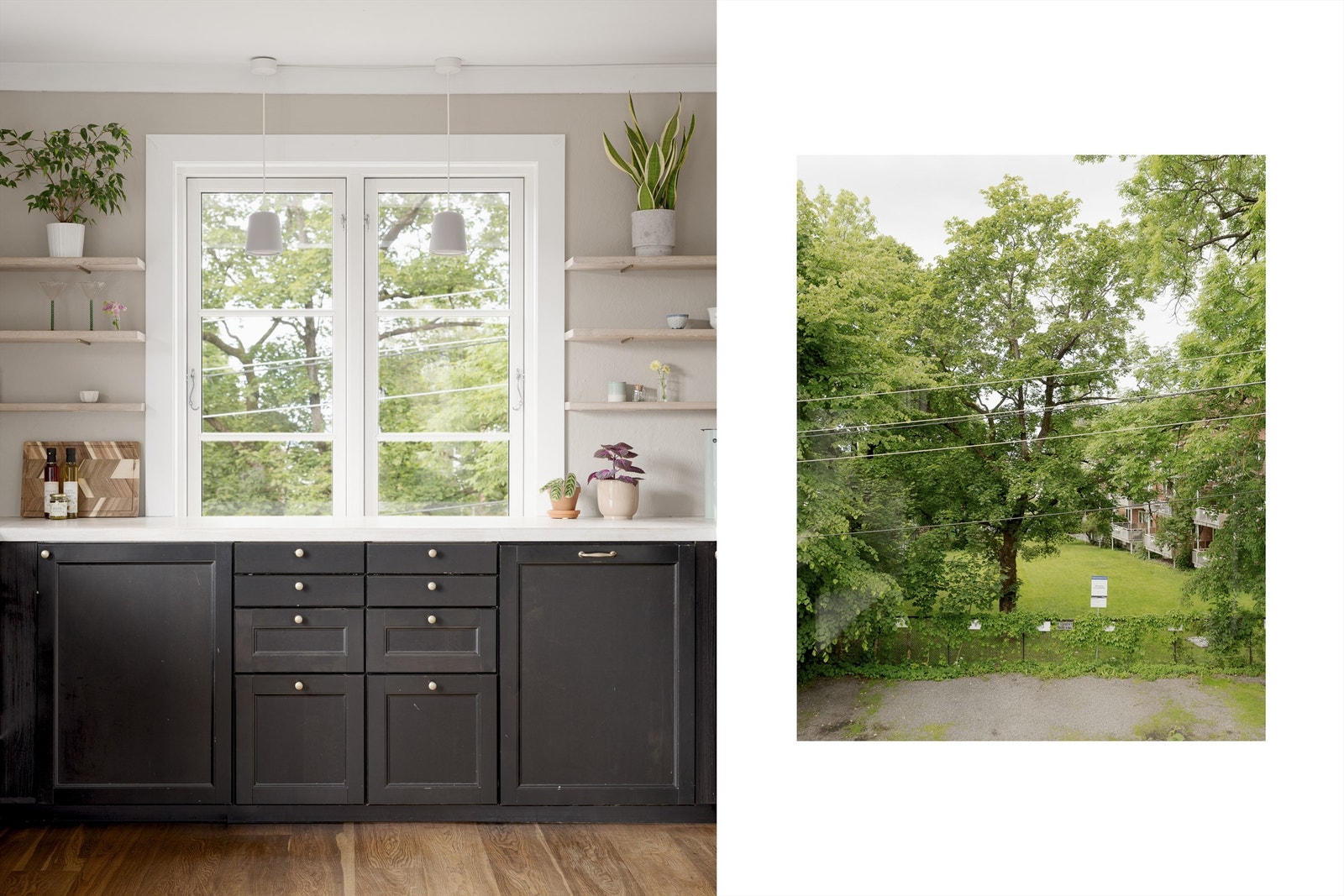 Voksede tregulv, lysoljet benkeplate og grønt utsyn hvor enn du ser. Kjøkkenet er rett og slett bare et fantastisk rom! Galleribilde