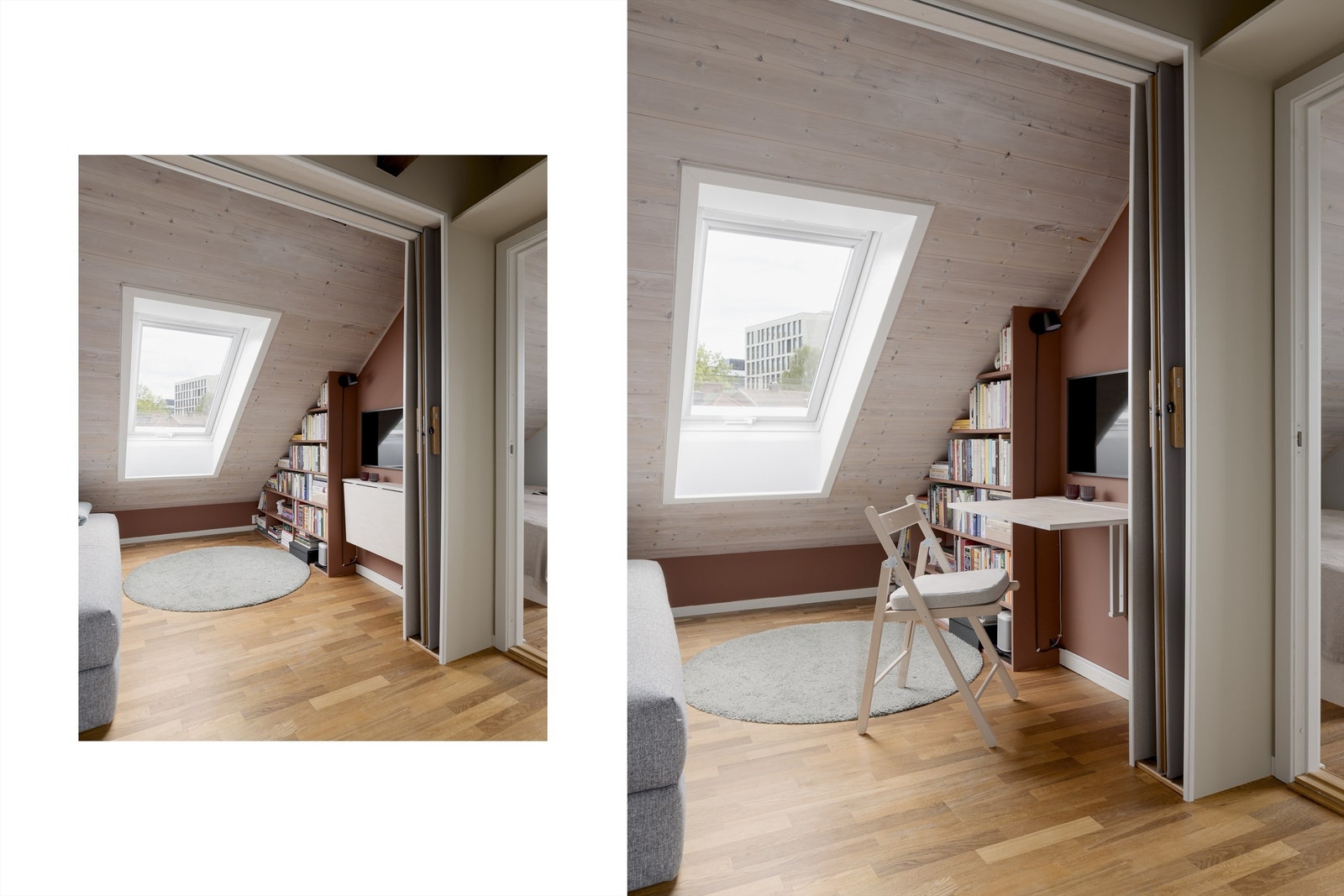 Med smarte møbleringsløsninger er det laget plass til hjemmekontoret også i loftstuen. Galleribilde