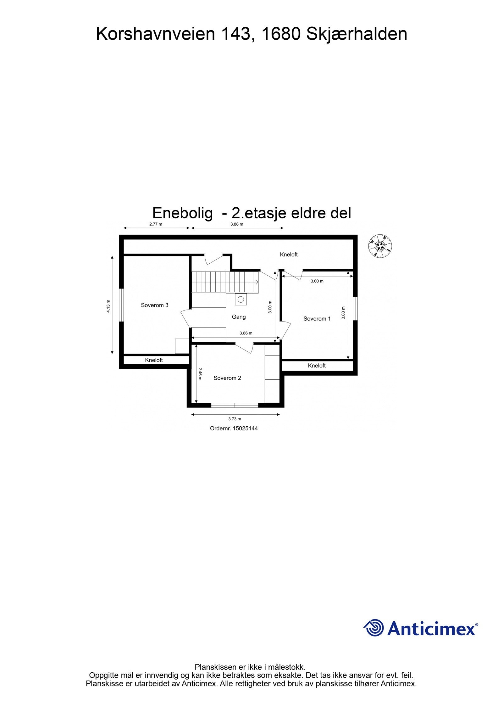 Hovedhusets andre etasje - den sydlige huskroppen. Detaljer kan avvike. Galleribilde