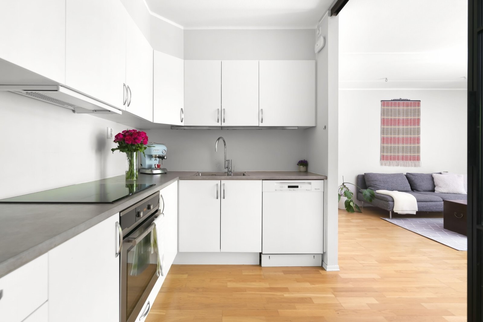 Kjøkkenet har opplegg for platetopp, oppvaskmaskin, stekeovn og kombi kjøl/frys. Galleribilde