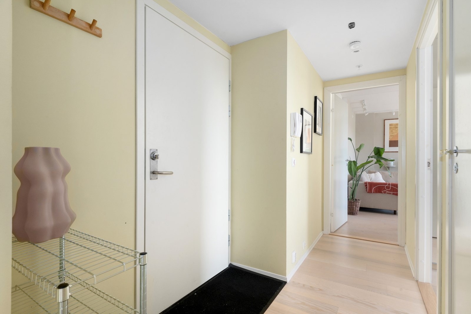 Romslig entré hvor det er god plass til å henge fra seg yttertøy og plassere sko. Galleribilde