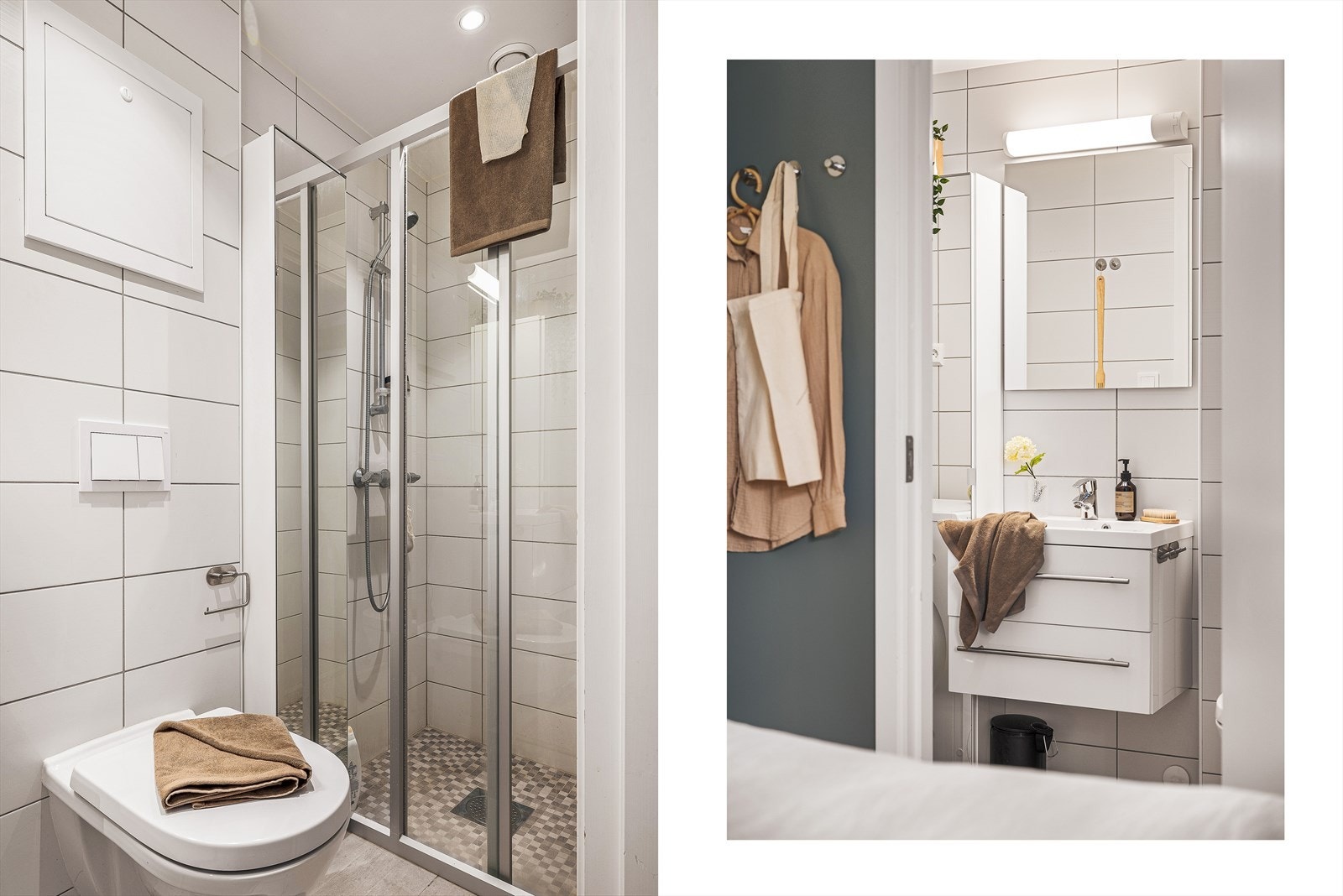 Helfliset bad fra 2016/2017, med varme i gulv og downlights i himling. Galleribilde