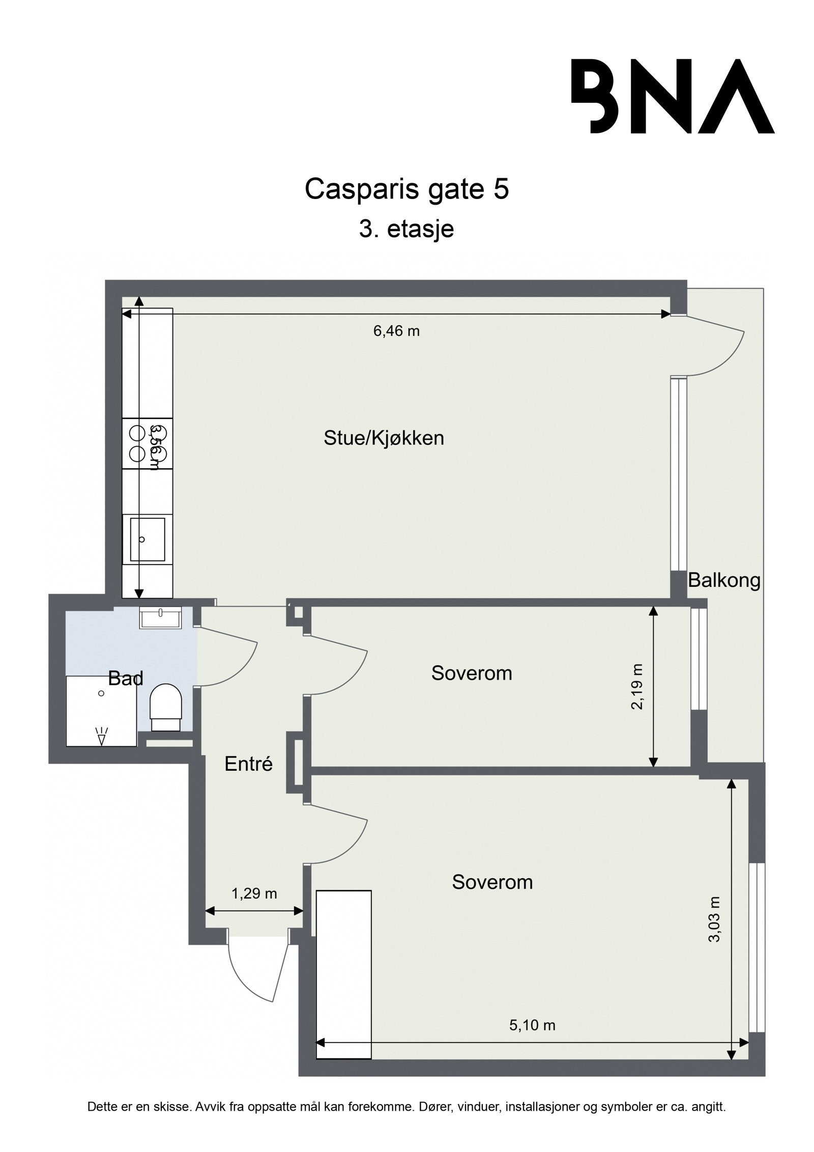 Plantegning. Leiligheten disponerer også en kjellerbod ca. 5 kvm Galleribilde
