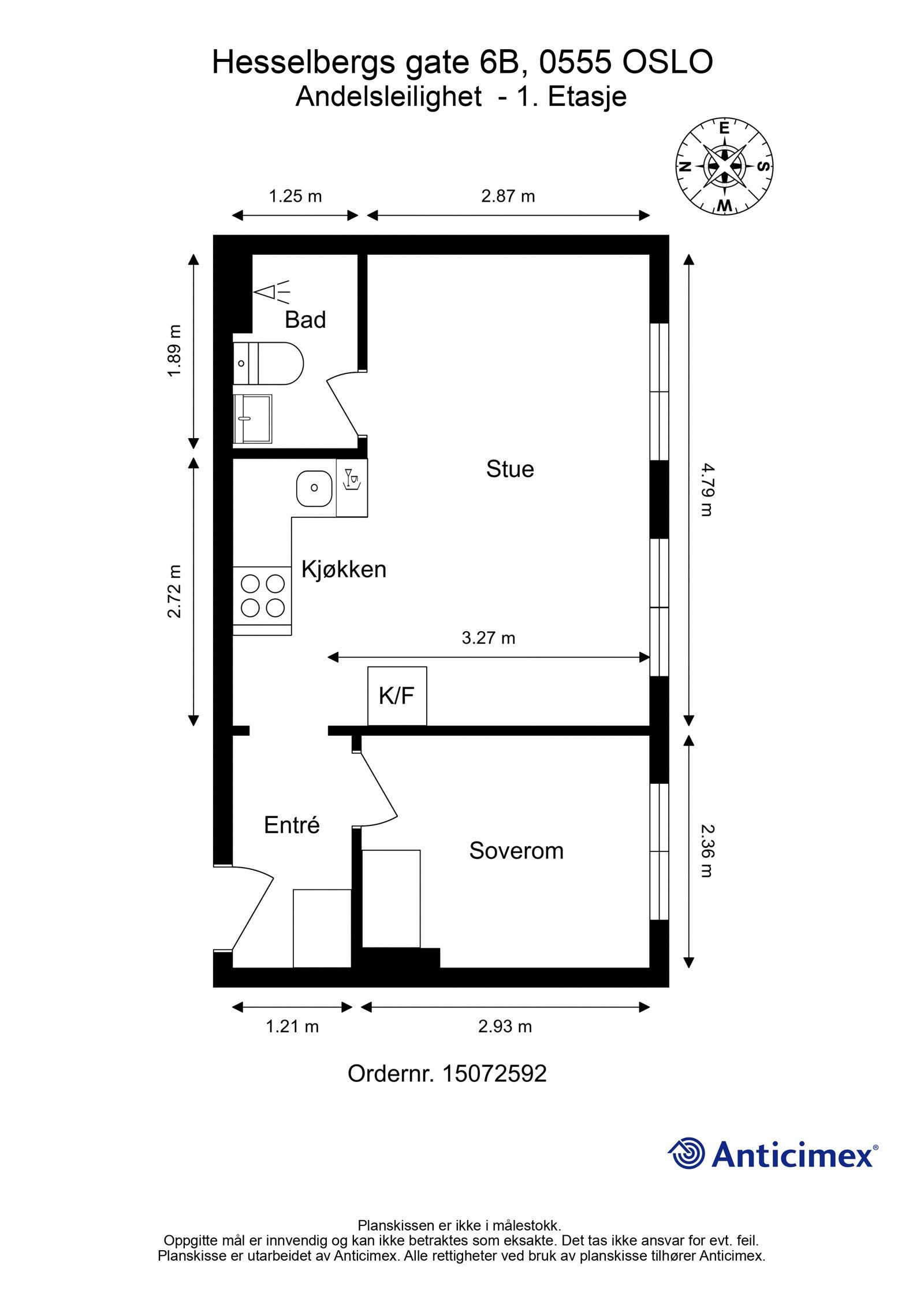 Dagens planløsning av boligen. Kom på visning for å planlegge hvordan du skal innrede din nye bolig. Galleribilde