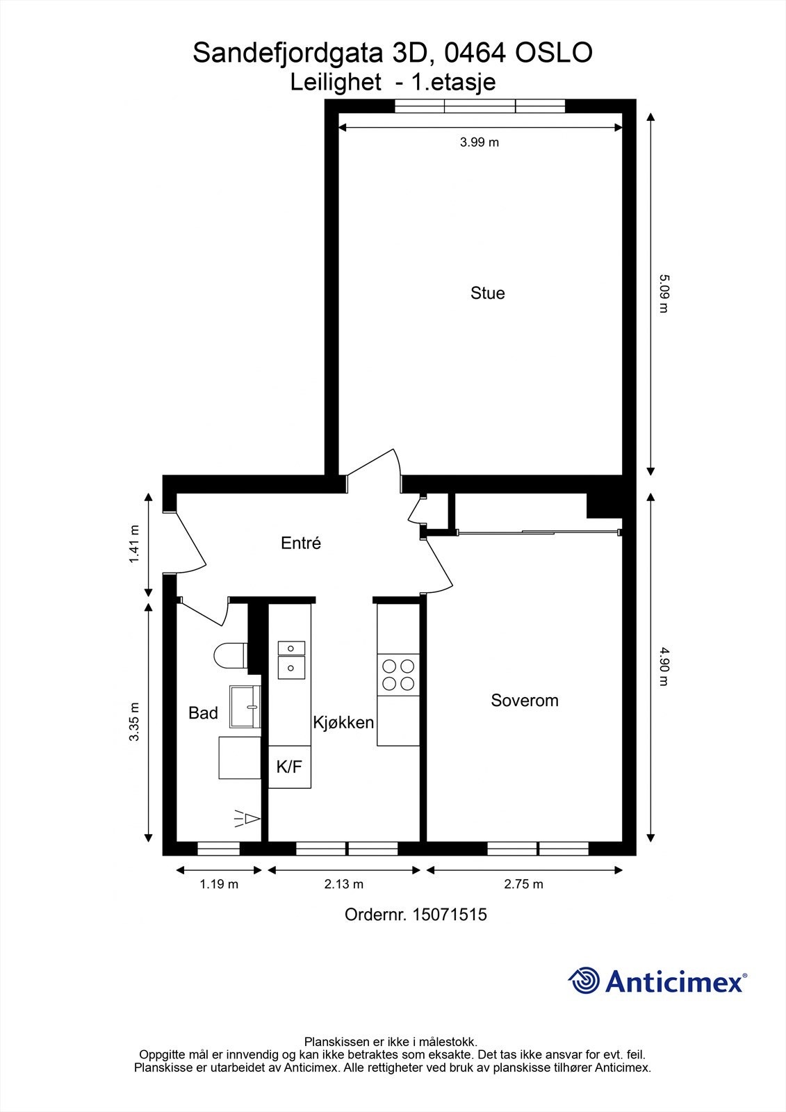 Gjennomgående planløsning i høy 1.etasje - Andre tilsvarende leiligheter i borettslaget har flyttet kjøkkenet ut i stuen, og etablert et ekstra soverom. Galleribilde