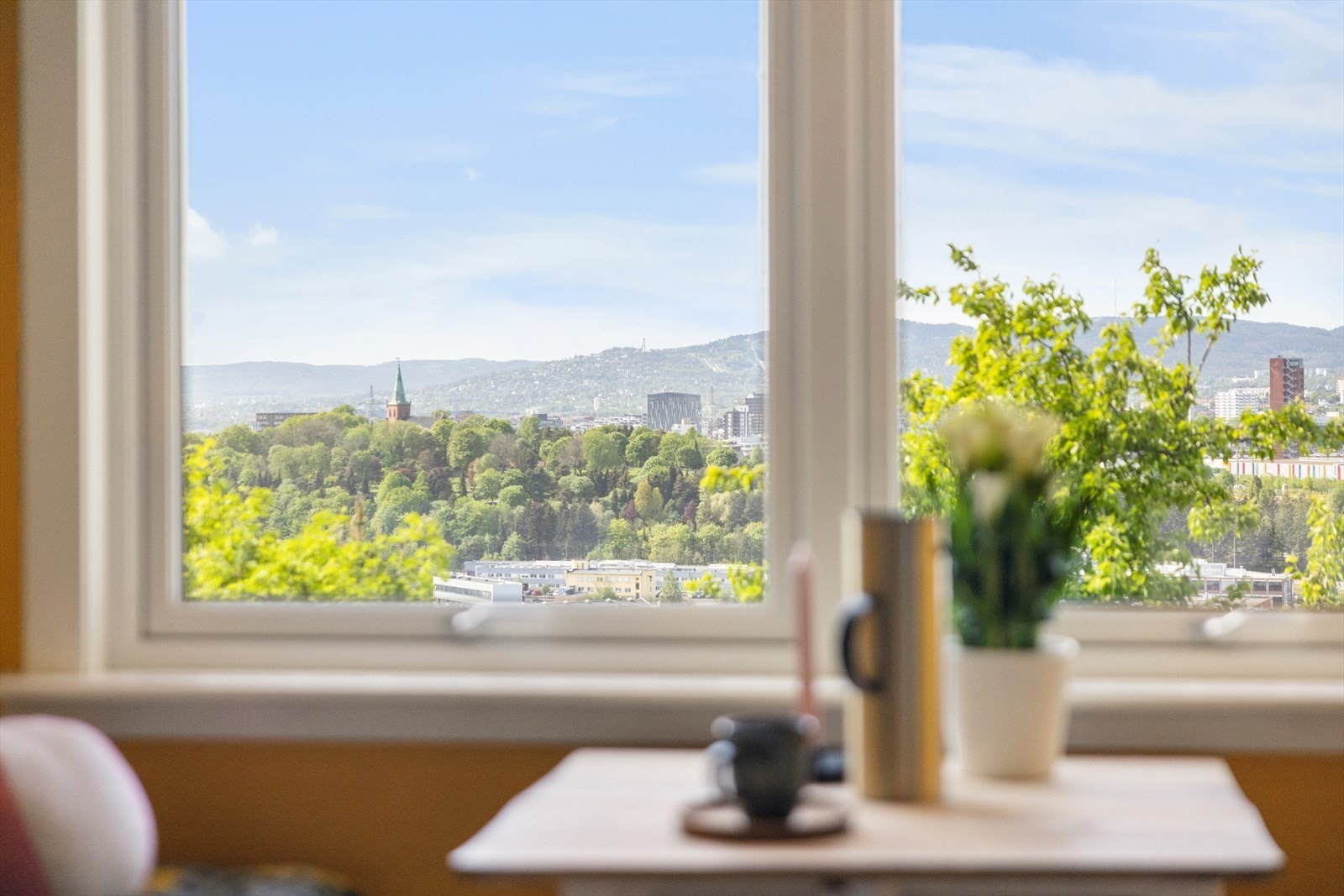 Fra vinduet har du fritt utsyn - et åpent og behagelig blikk ut mot omgivelsene uten innsyn. Galleribilde