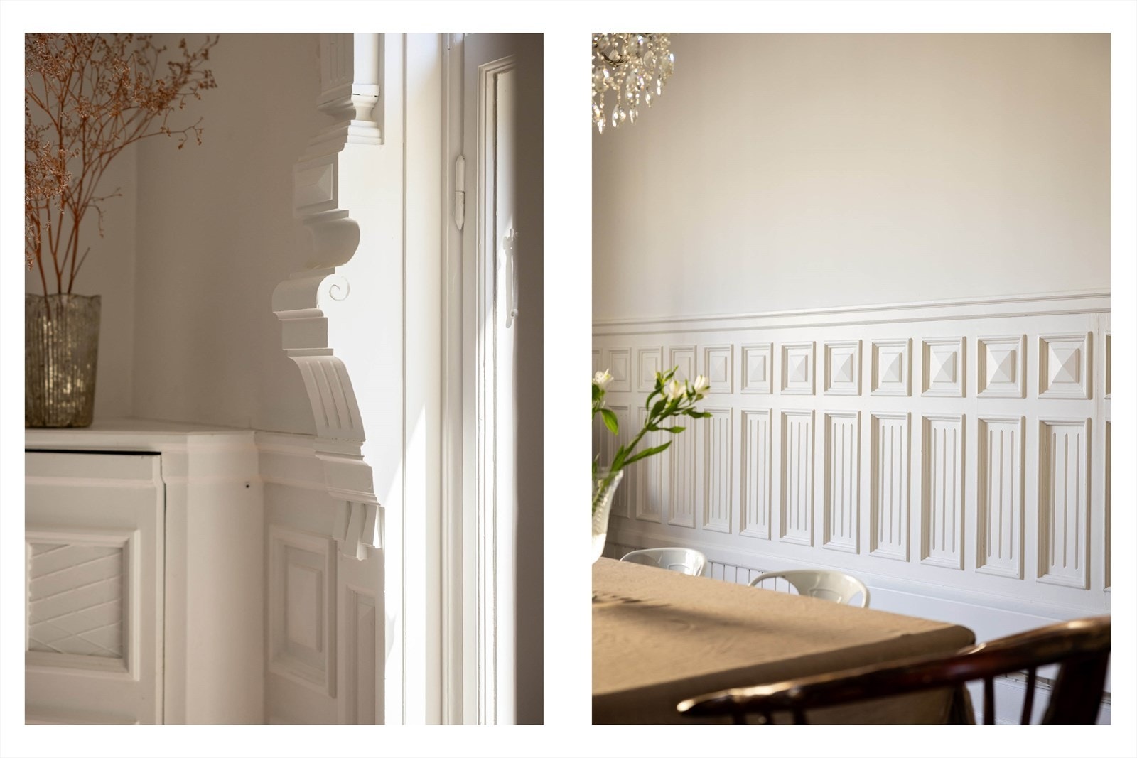 Klassiske detaljer som en vakker takrosett, pene brystninger og stukkatur. Galleribilde