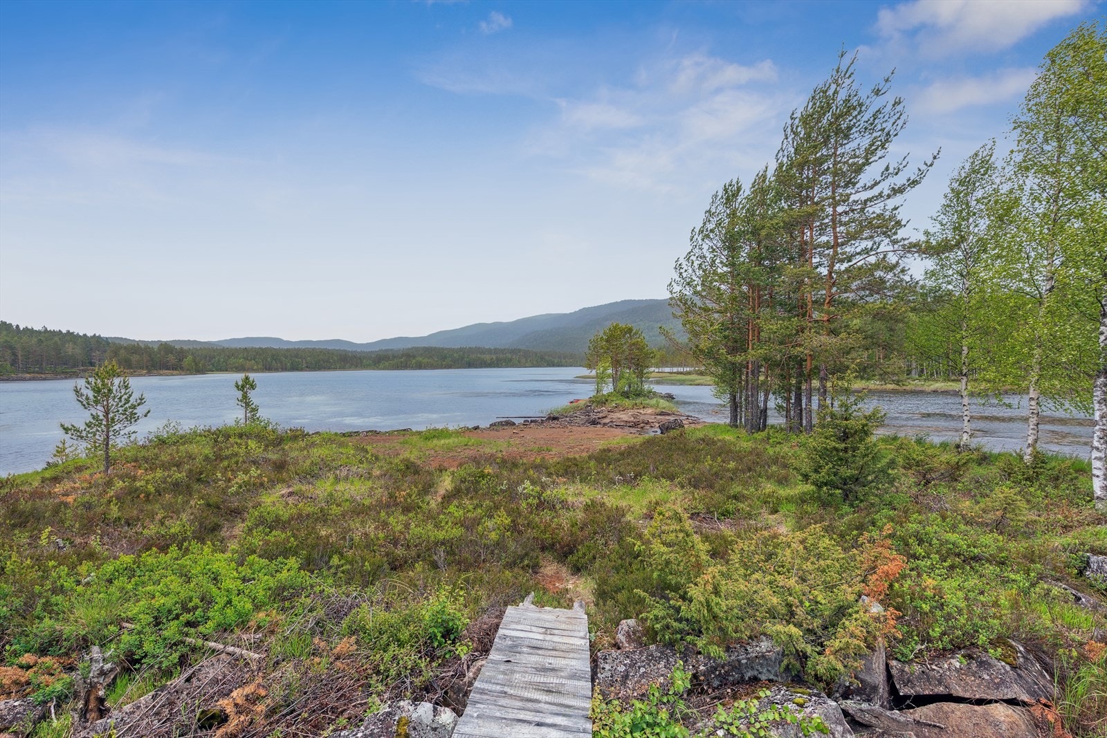 Hytta har en solrik og usjenert beliggenhet helt ned mot Reisjåvatn, som kan friste med gode bade- og fiskemuligheter. Galleribilde