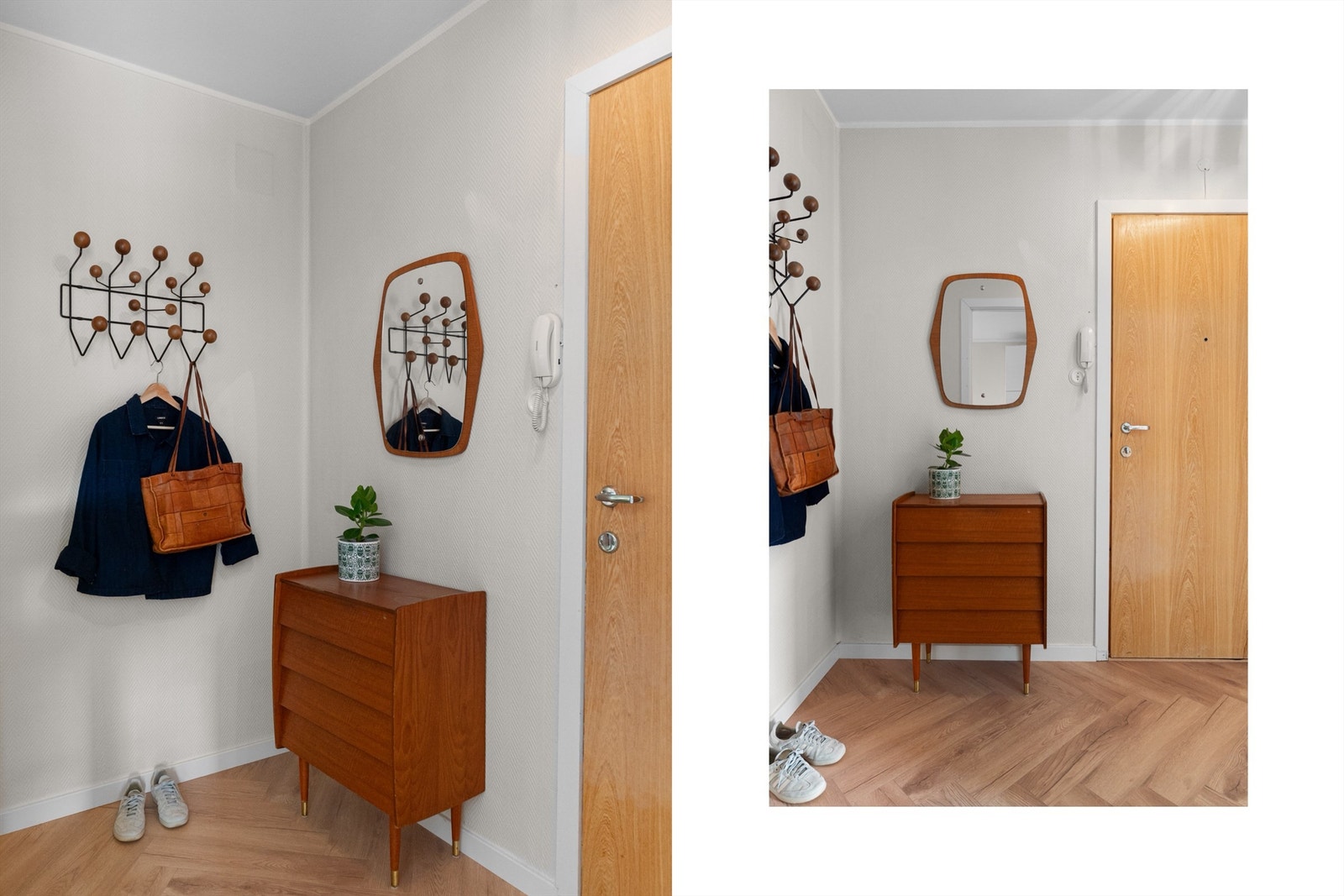 - Det første som møter deg over dørstokken er en lys gang med god plass til å henge fra seg yttertøyet - Galleribilde