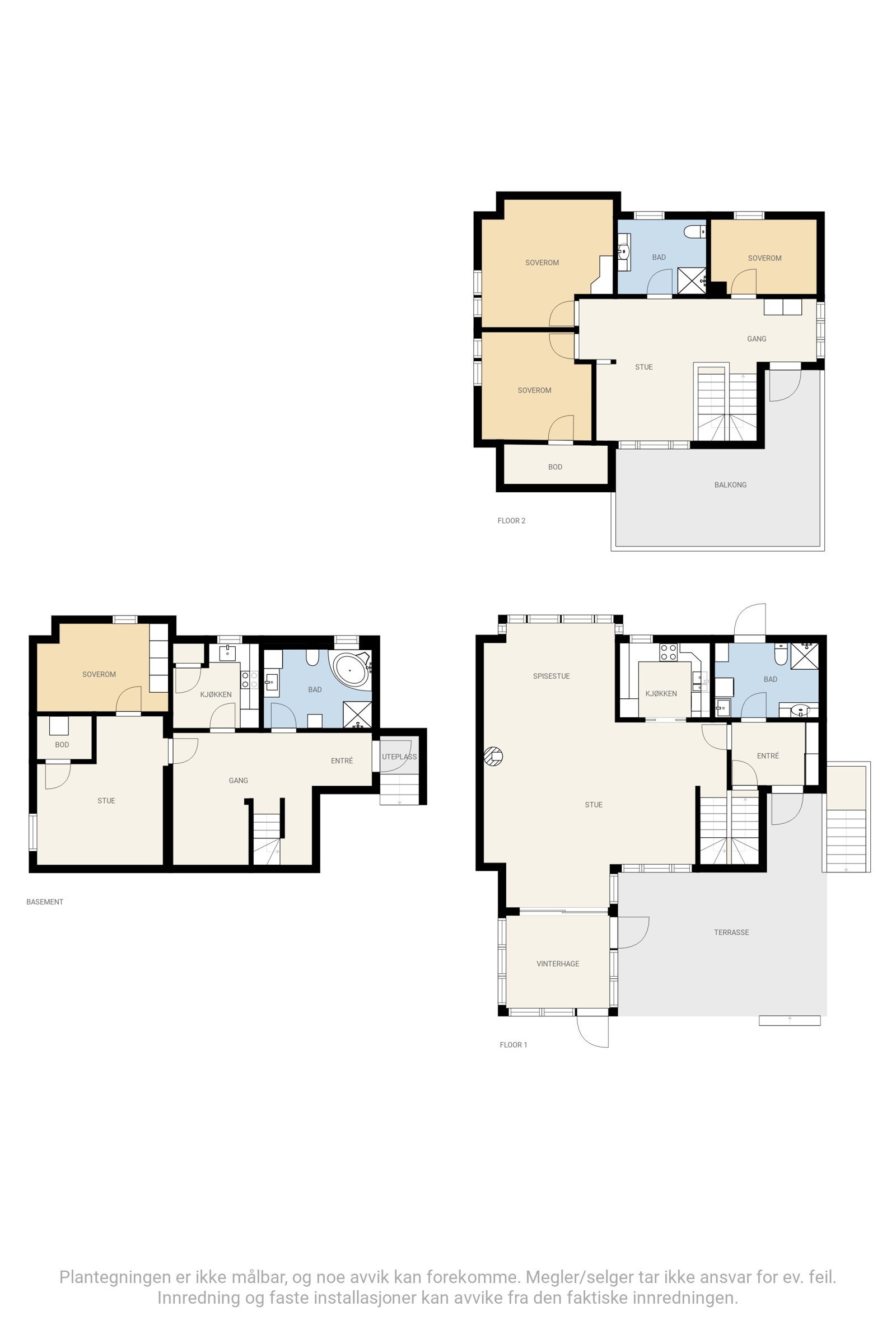 Plantegning for alle tre plan. Galleribilde