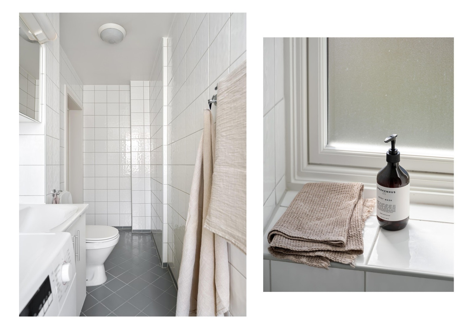 Det er plass og opplegg for vaskemaskin, samt varme i gulvet. Galleribilde