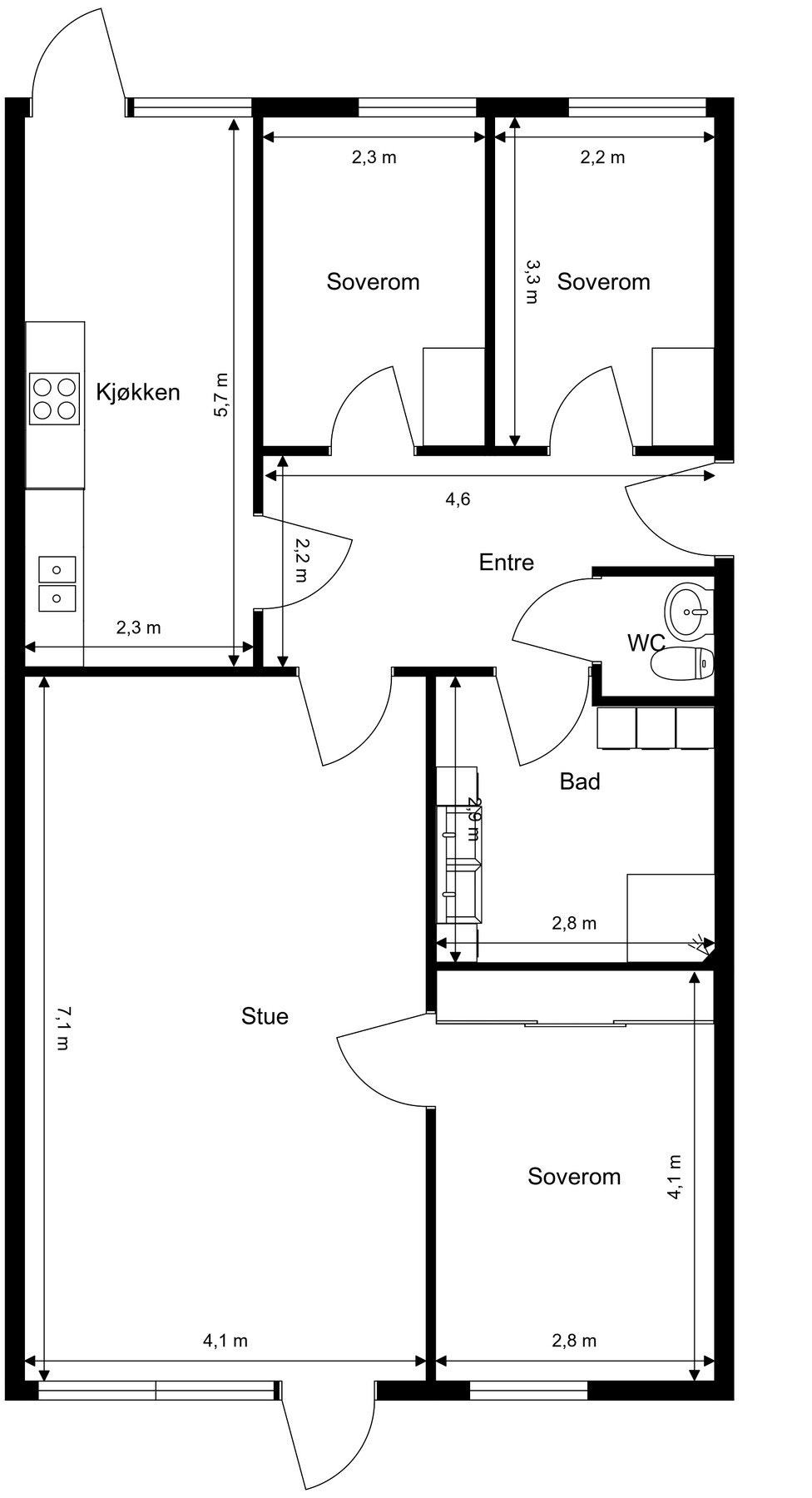 Målsatt plantegning. Galleribilde