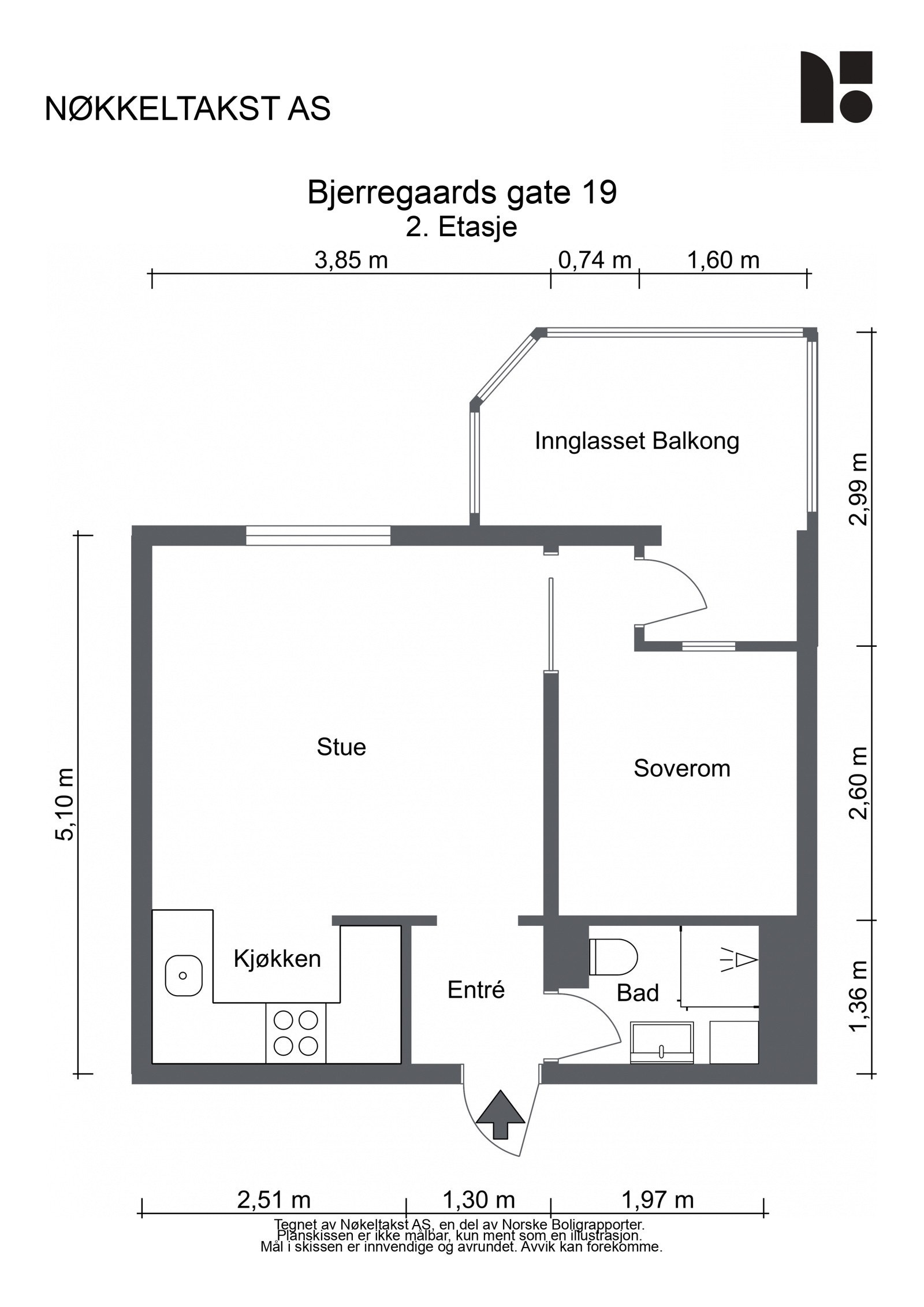 Bjerregaards gate 19 planskisse 2.etg, 31 kvm bestående av entré, åpen kjøkke- og stueløsning, soverom og baderom. Innglasset balkong på ca. 7,5 kvm. To boder. Galleribilde