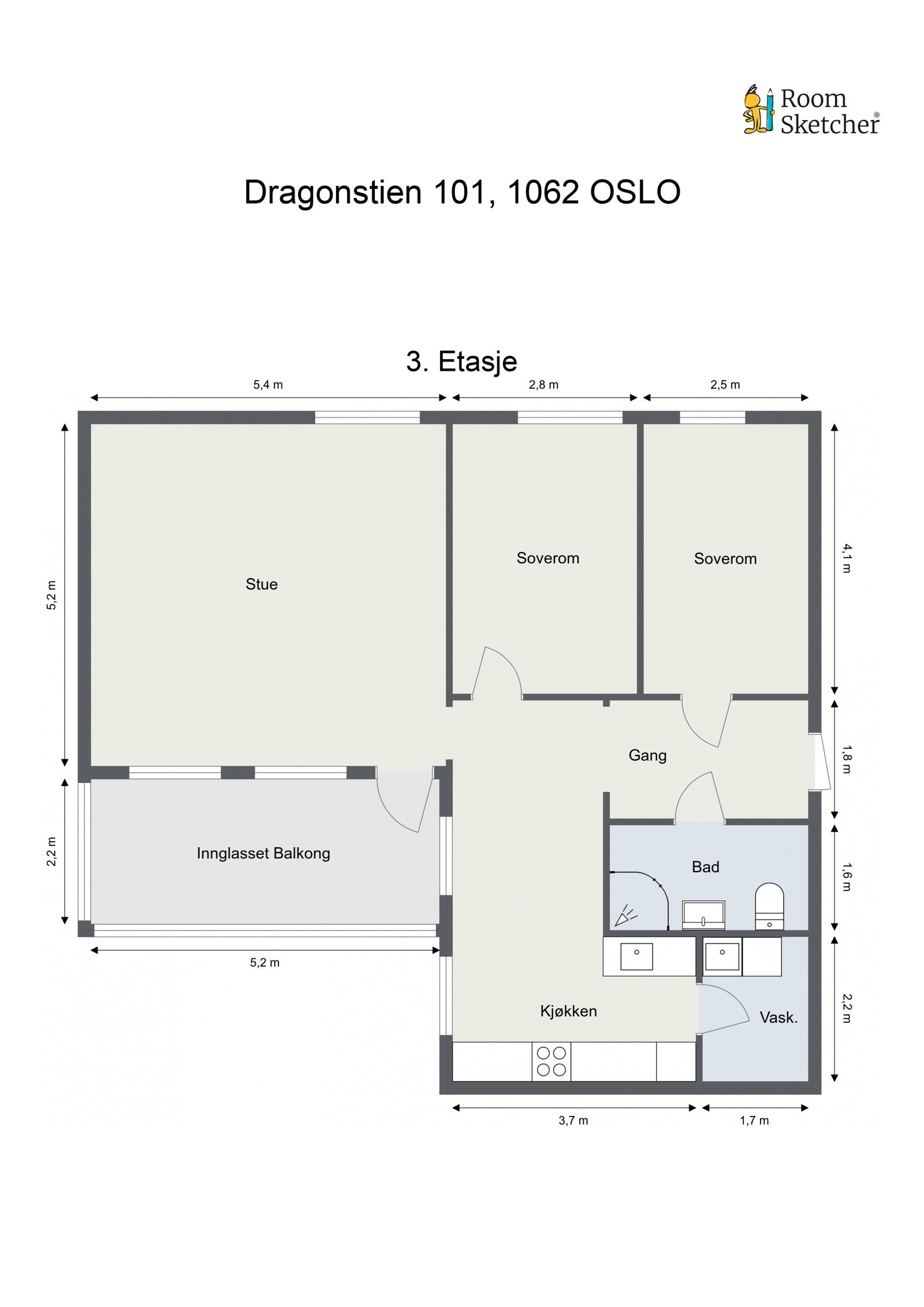Plantegning Dragonstien 101, 3. etasje Galleribilde