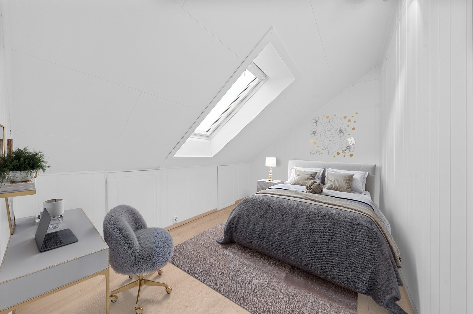 Dette soverommet egner seg perfekt som barnerom eller fleksibelt gjesterom. (digitalt stylet) Galleribilde