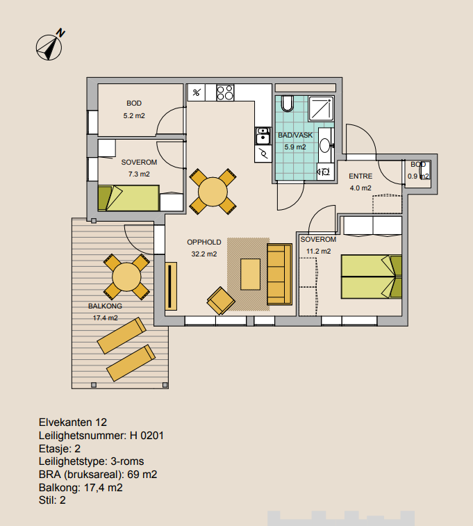 Tegning over leilighet Galleribilde