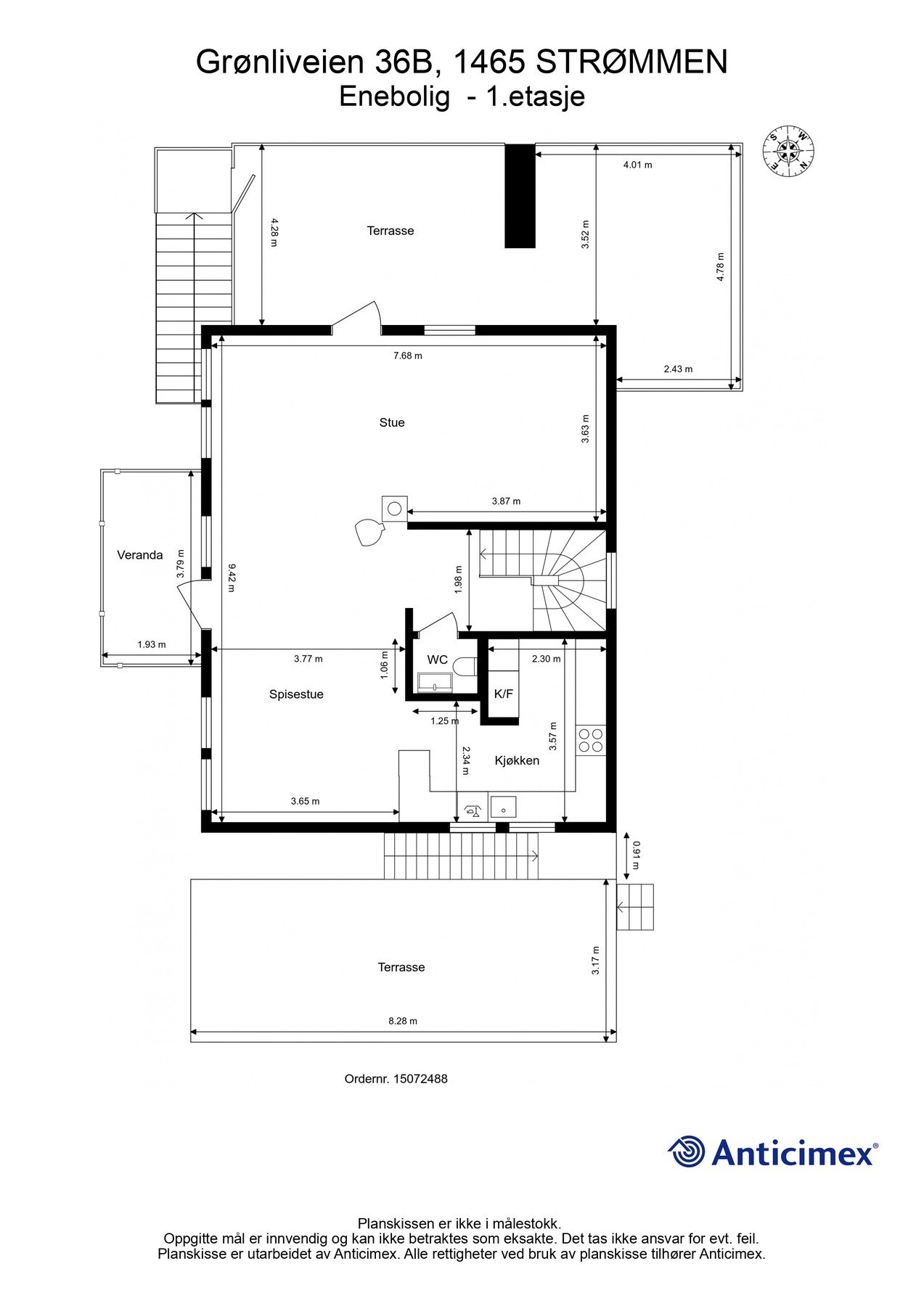 Boligen strekker seg over tre plan. Her følger plantegningene over 1.etasje. Galleribilde