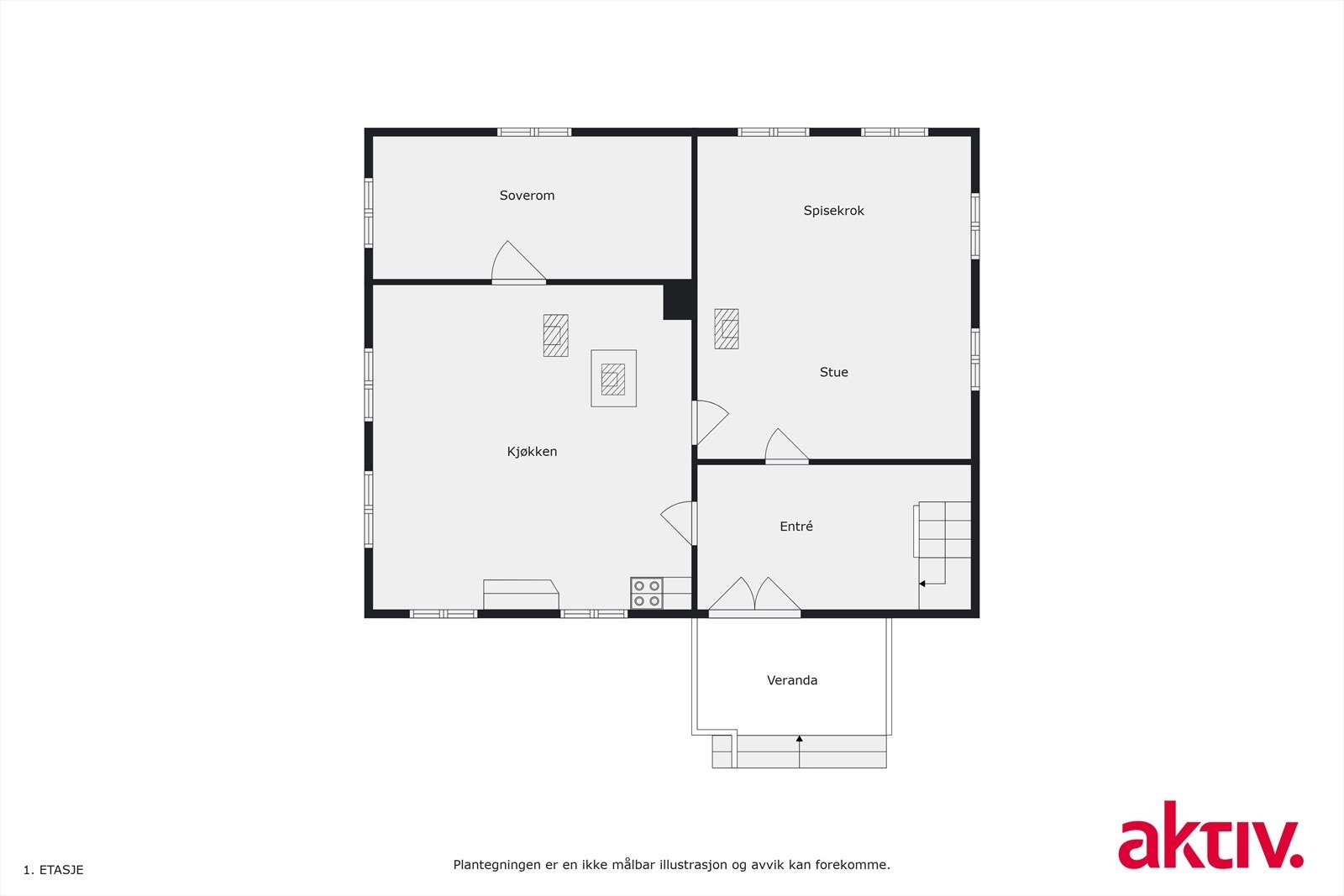 Plantegning våningshus - hovedetasje. Galleribilde