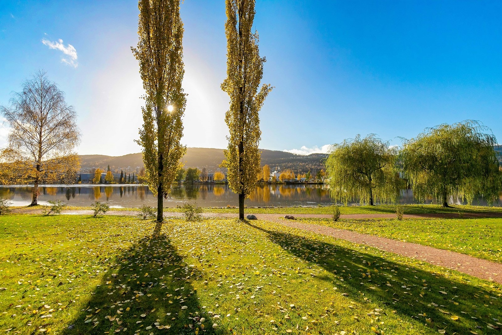 Elvepromenaden gir rom for turer i ulike lengder langs elva og over bruene Galleribilde