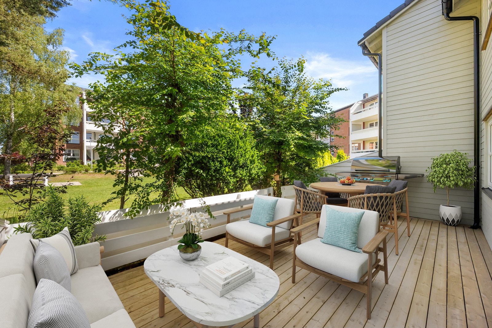 Terrasen på 25kvm. Dette er en illustrasjon, og avvik kan forekomme. Galleribilde