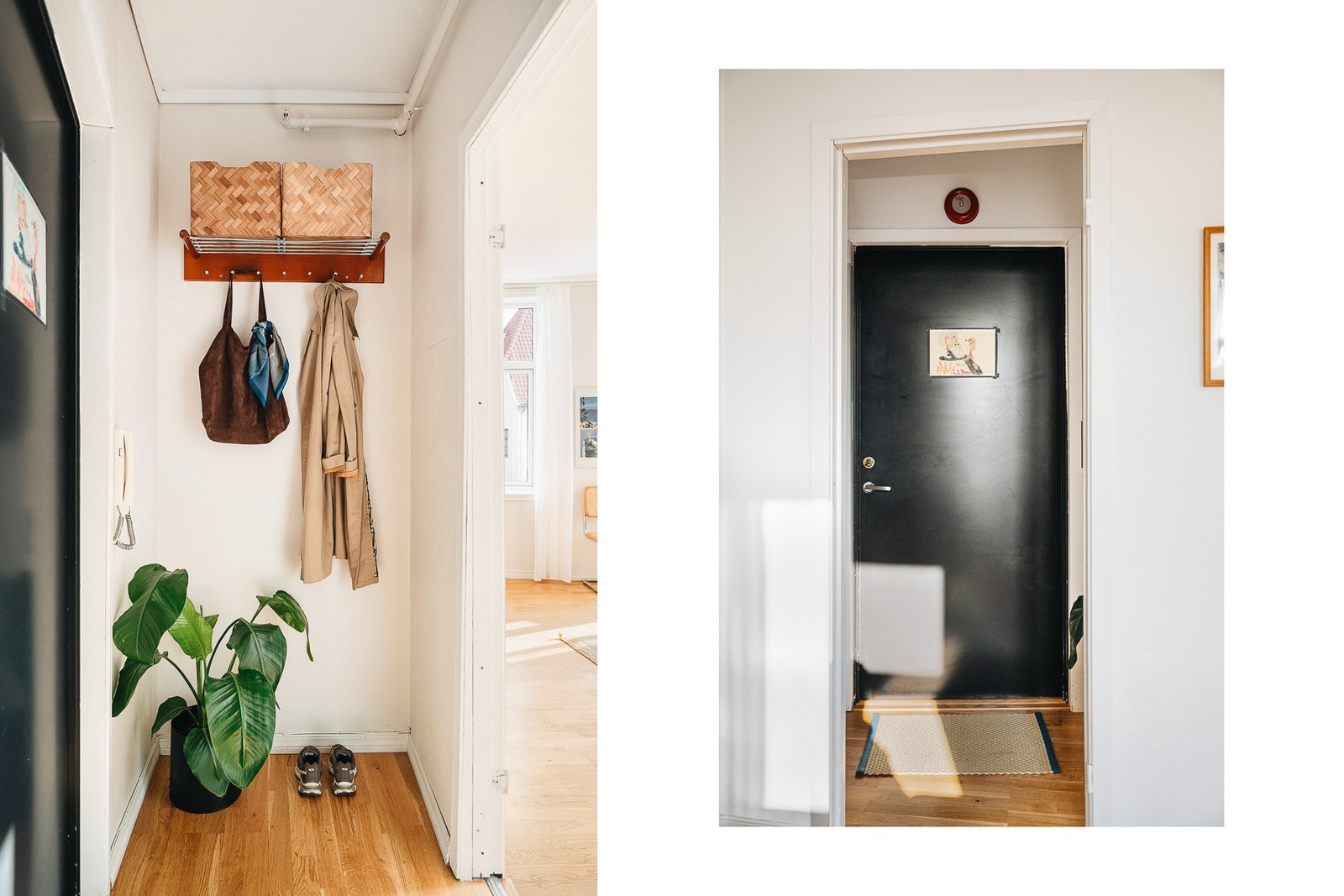 Du ønskes velkommen inn via en lys og innbydende entré som fungerer som et naturlig knutepunkt i leiligheten. Her er det god plass til å henge fra seg yttertøy og sko. Galleribilde