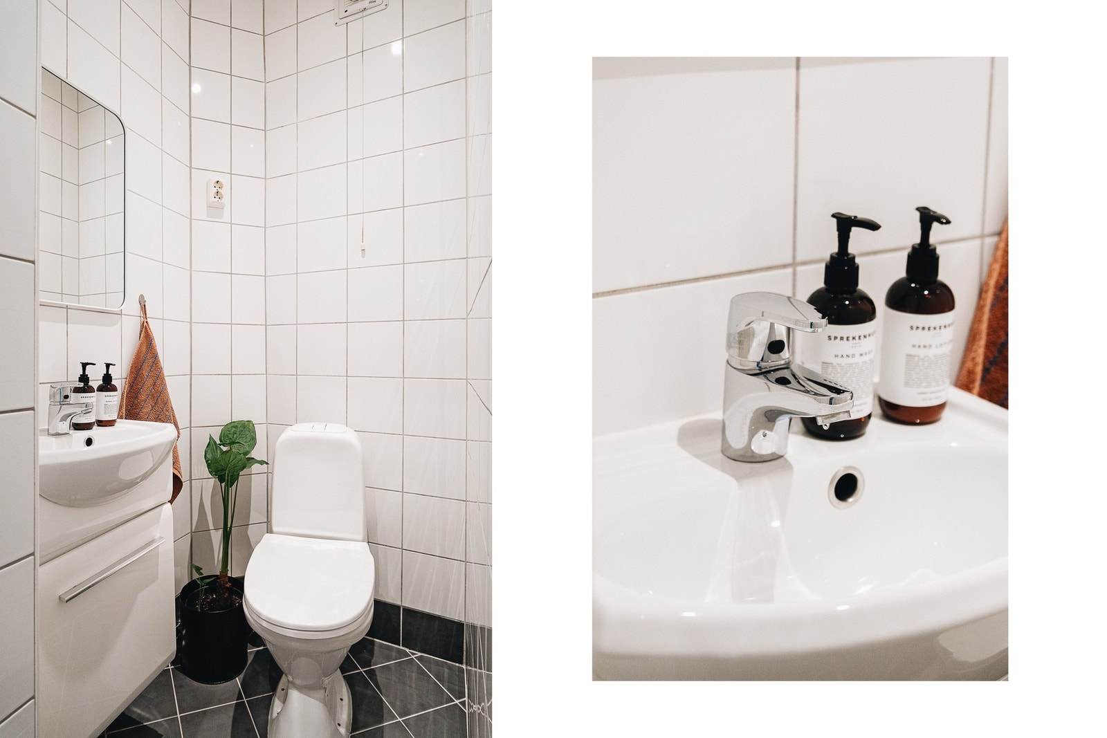 Badet er praktisk utformet med alt du trenger i hverdagen - inkludert dusjløsning, servant og toalett. Det er innfelte downlights i himling og varmekabler i gulv. Galleribilde