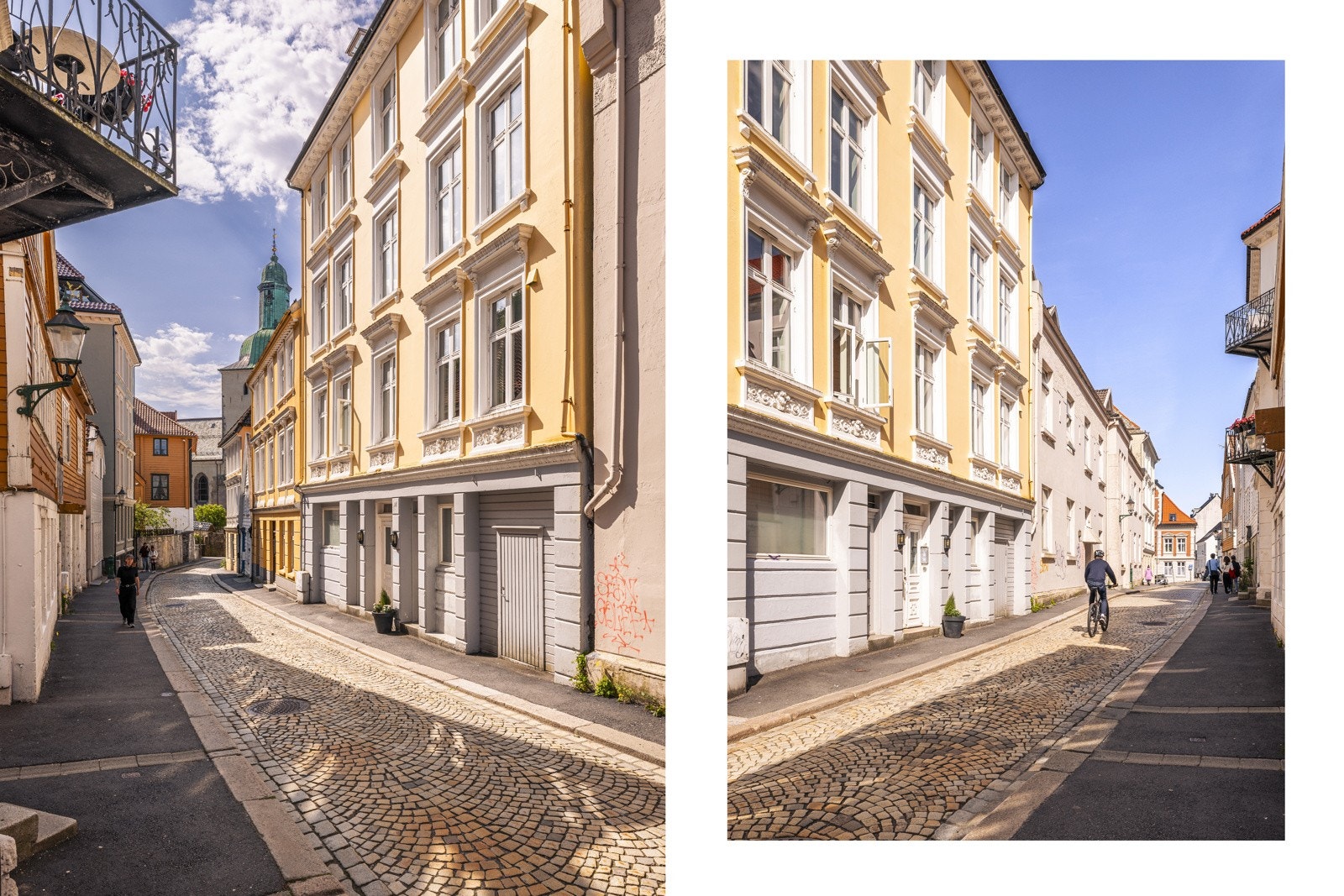 - Her bor du i hjertet av Bergen sentrum, mellom Domkirken og Fløibanen, men likevel skjermet i en rolig og sjarmerende gate preget av historisk trehusbebyggelse og brosteinsbelagte smug - Galleribilde