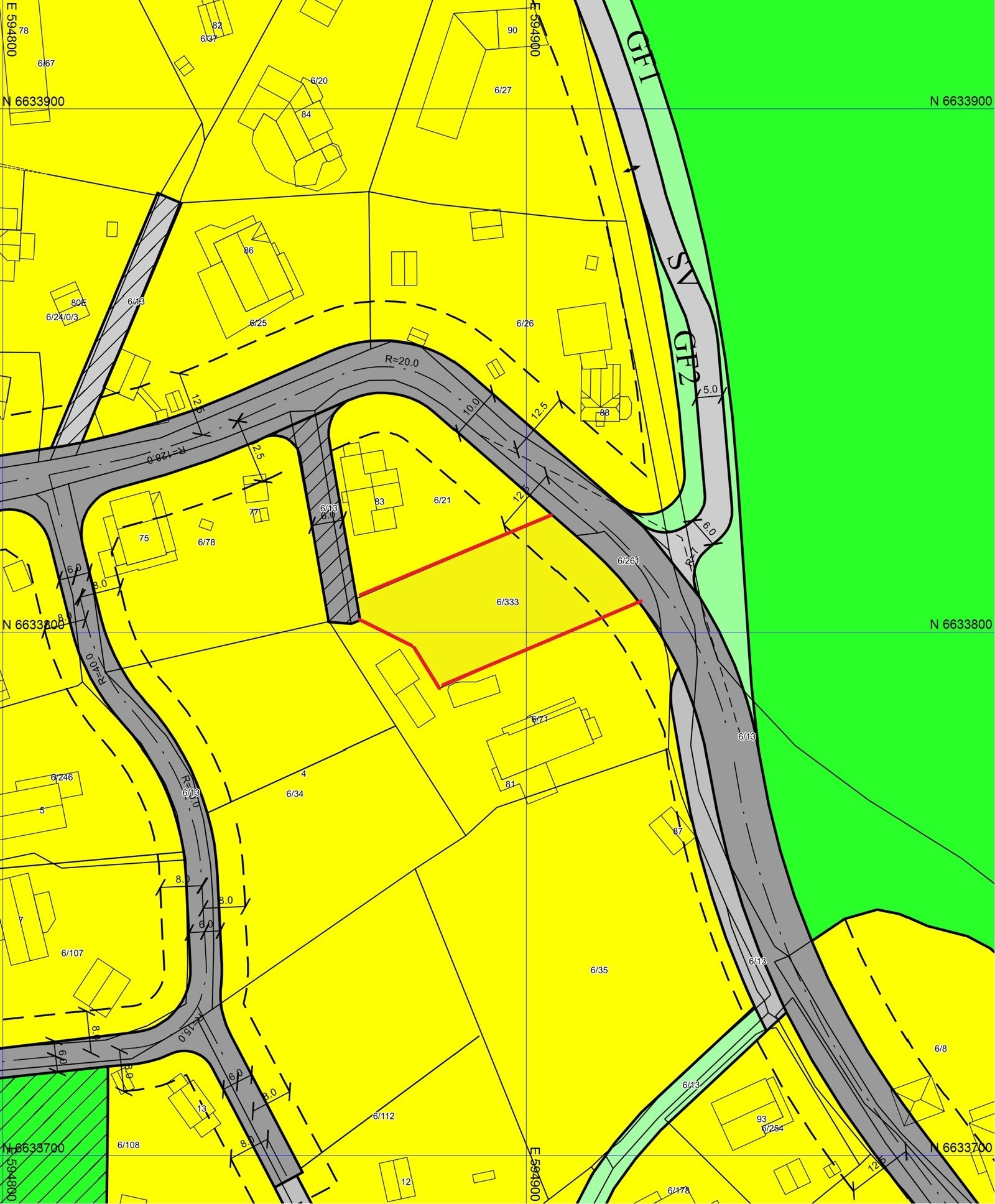 Reguleringsplankart - 19% BYA av ca. 900 kvm. tomt gir muligheter for et stort og fint hus! Galleribilde