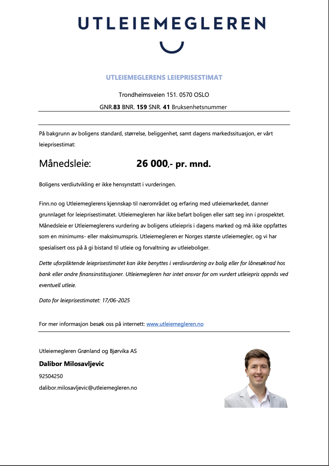 Utleieestimat slik leiligheten fremstår i dag. Galleribilde