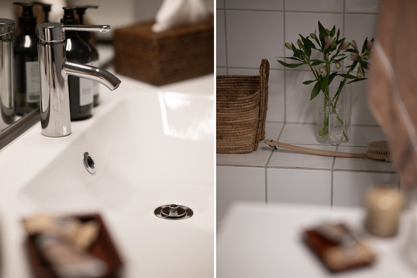 Badet er utstyrt med servant, badekar med dusj og speil med lys. Galleribilde