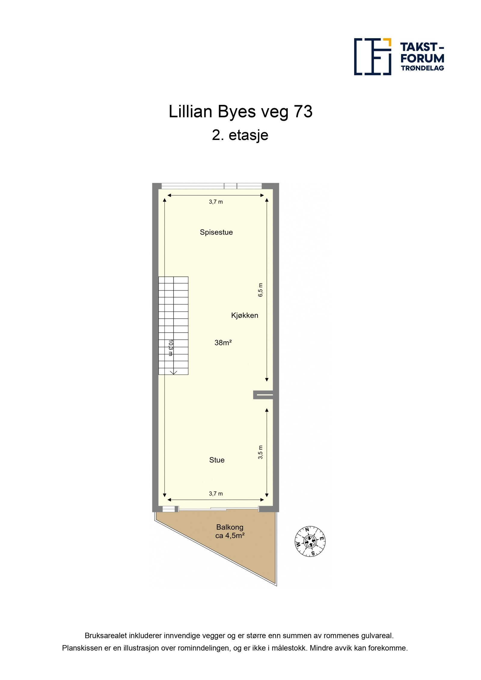 Plantegning med oppmåling fra takstmann, 2. etasje. Galleribilde