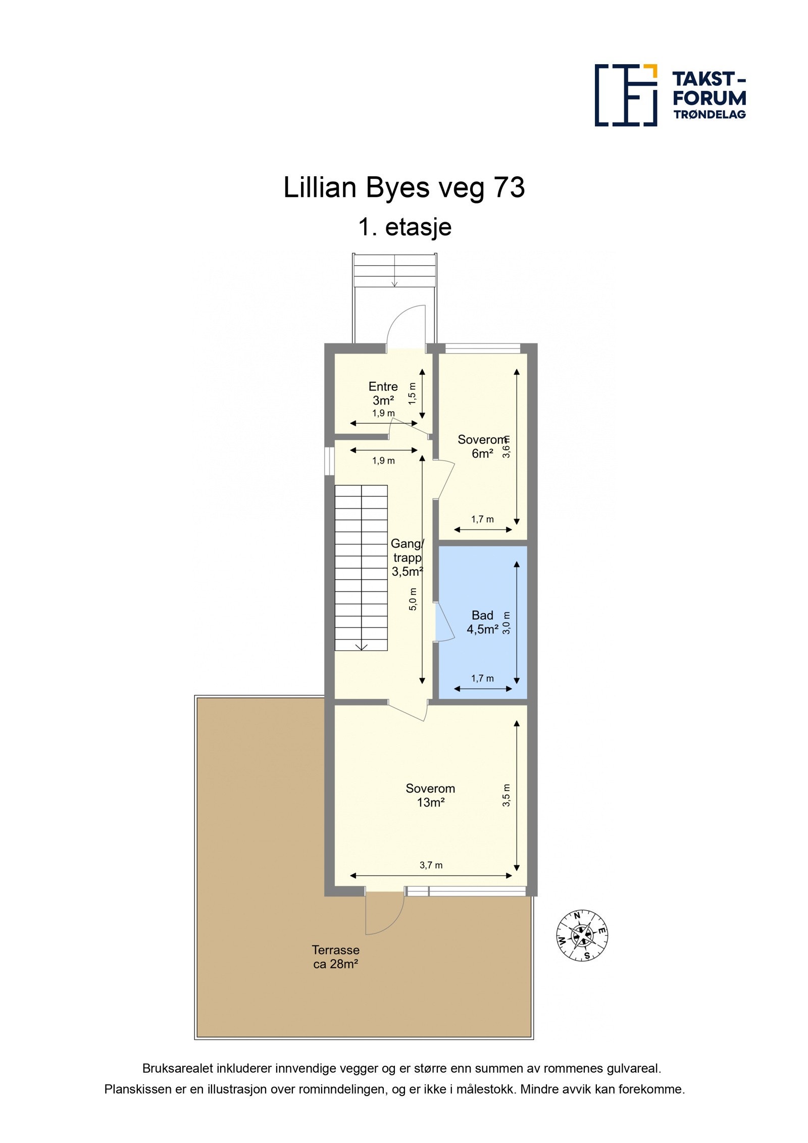 Plantegning med oppmåling fra takstmann, 1. etasje. Galleribilde