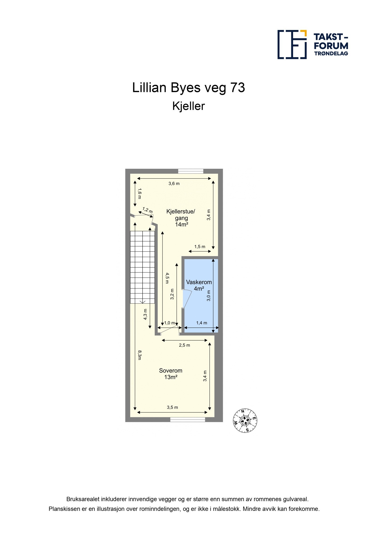 Plantegning med oppmåling fra takstmann, kjelleretasje. Galleribilde