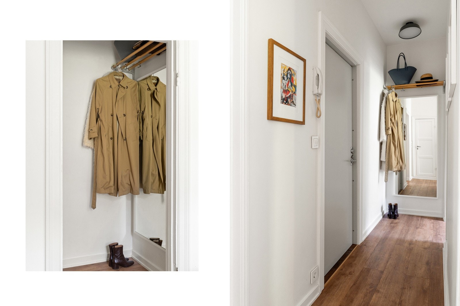 Innbydende entré som gir et godt førsteinntrykk av boligen. Her er det god plass til oppheng av yttertøy og plass til sko Galleribilde