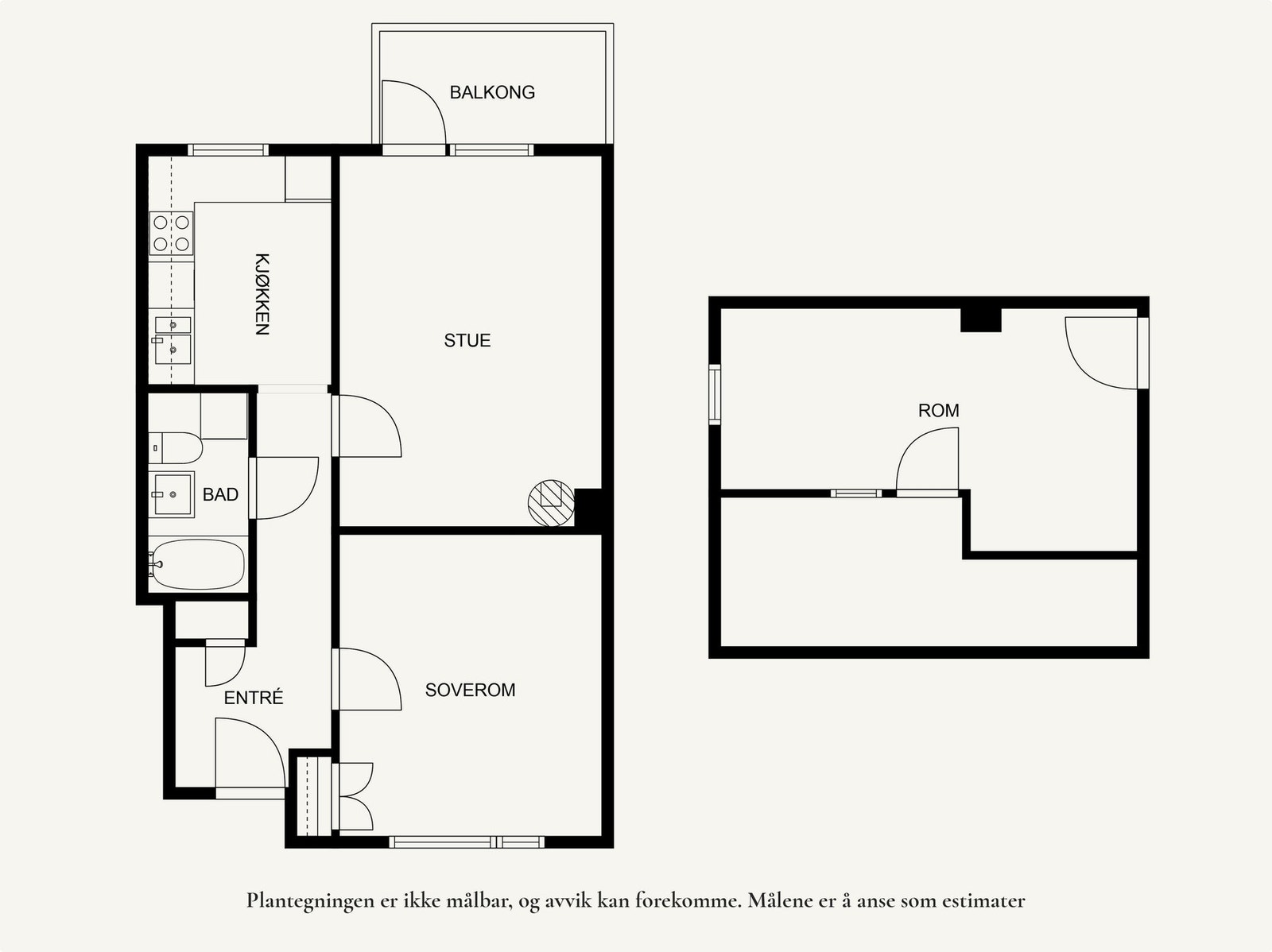 Plantegning for leiligheten og loft- rommet. Galleribilde