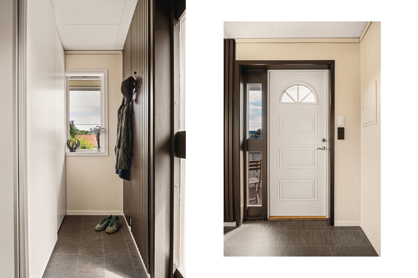 Entréen ønsker deg velkommen med et lyst og moderne uttrykk. Entréen har god plass til oppbevaring av yttertøy Galleribilde
