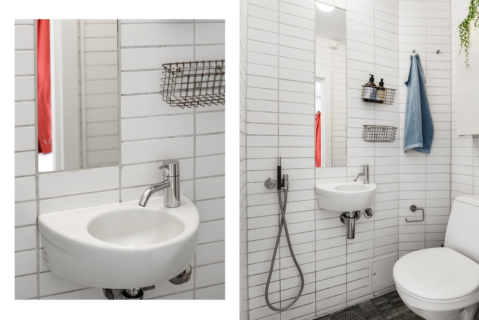 Funksjonelt flislagt baderom fra 2005 med elektrisk gulvvarme. Badet er utstyrt med vegghengt servant med tilhørende speil og belysning, praktisk dusjarmatur og gulvmontert toalett. Som beboer har du også tilgang til gratis fellesvaskeri i byggets kjeller Galleribilde