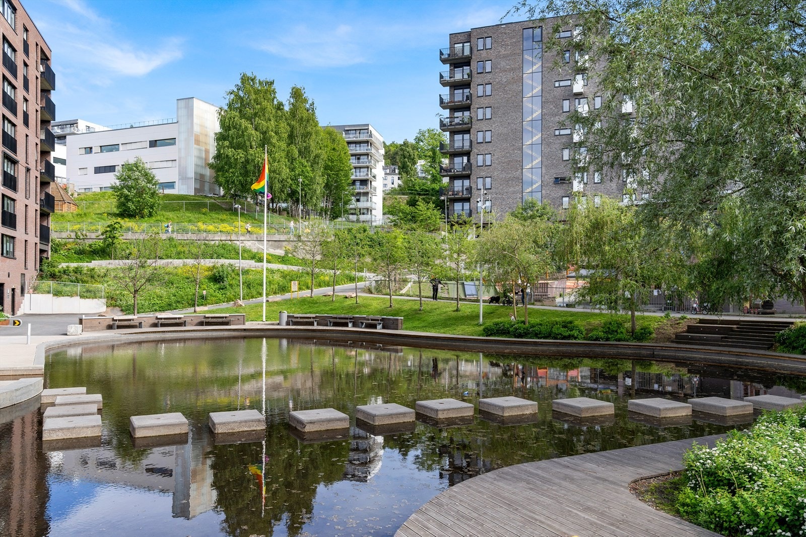 i Kværerbyen er det av en trivelig smal vannkanal, et stort vannspeil og et slyngende vannløp som renner gjennom. Galleribilde