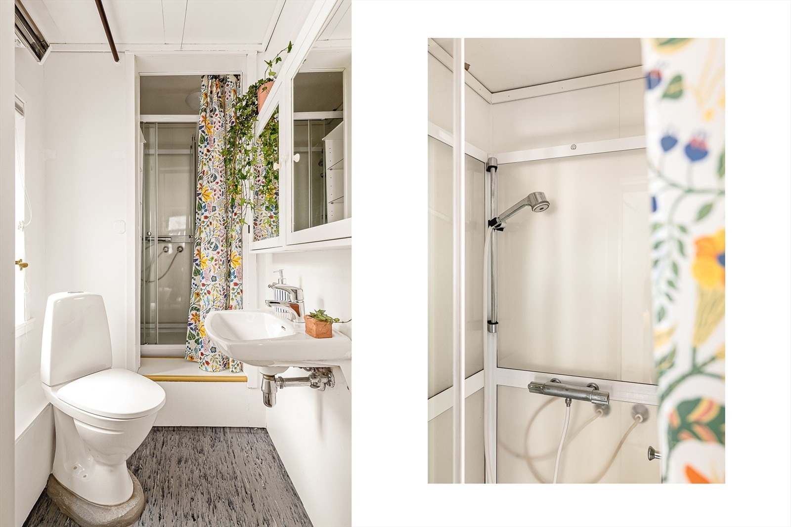 Lyst og funksjonelt bad. Badet er innredet med dusjkabinett, toalett og servant. Galleribilde