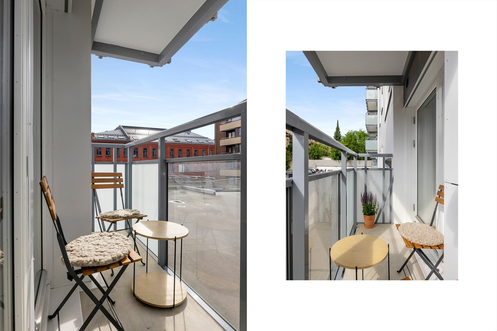 Hyggelig balkong som vender ut mot bakgården. Balkongen ble satt opp i regi av sameiet i 2022. Galleribilde